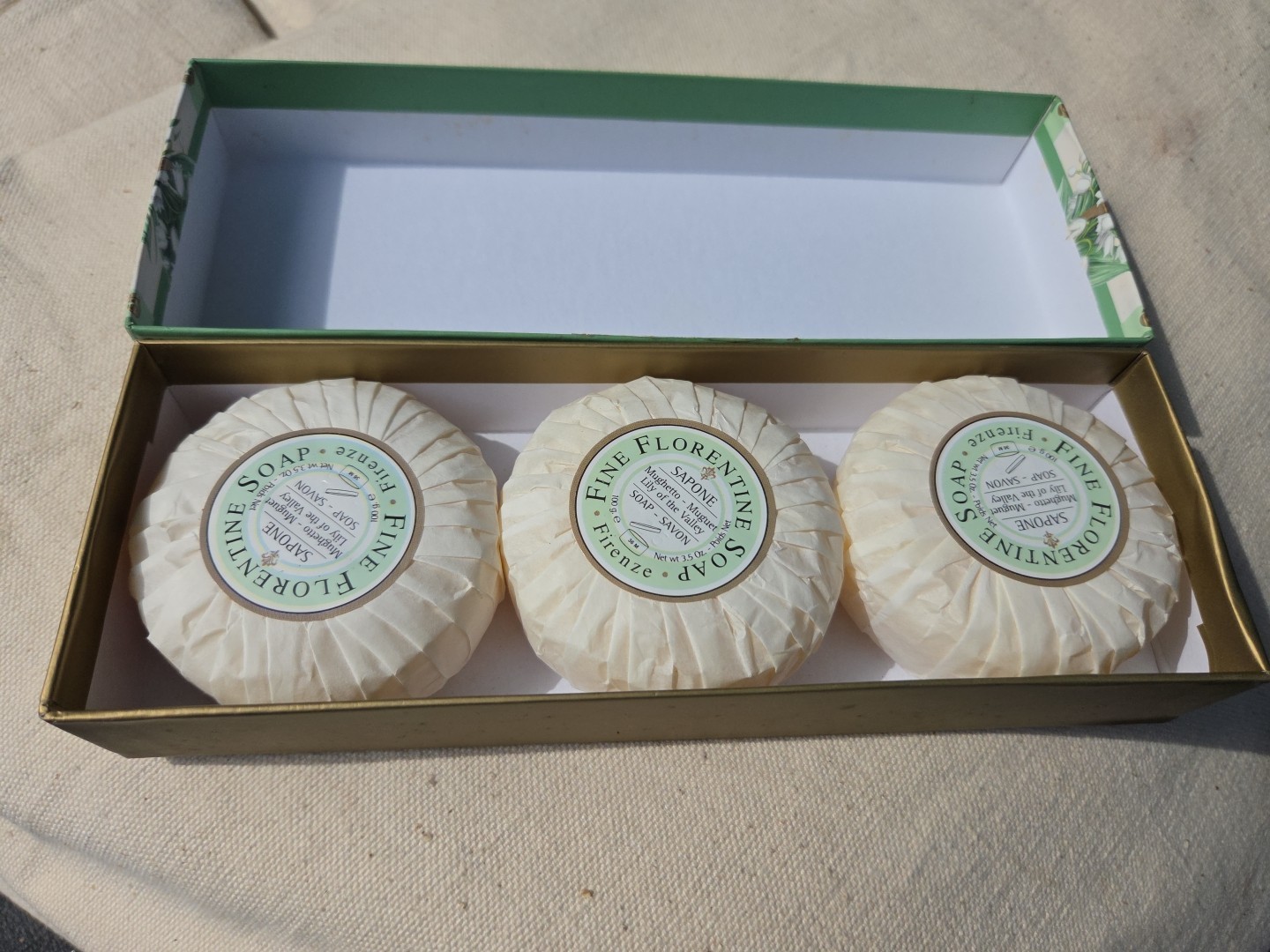 New 3 Lily Of Valley Florentine 100g Soaps Made in Italy In Box 3.5 Oz