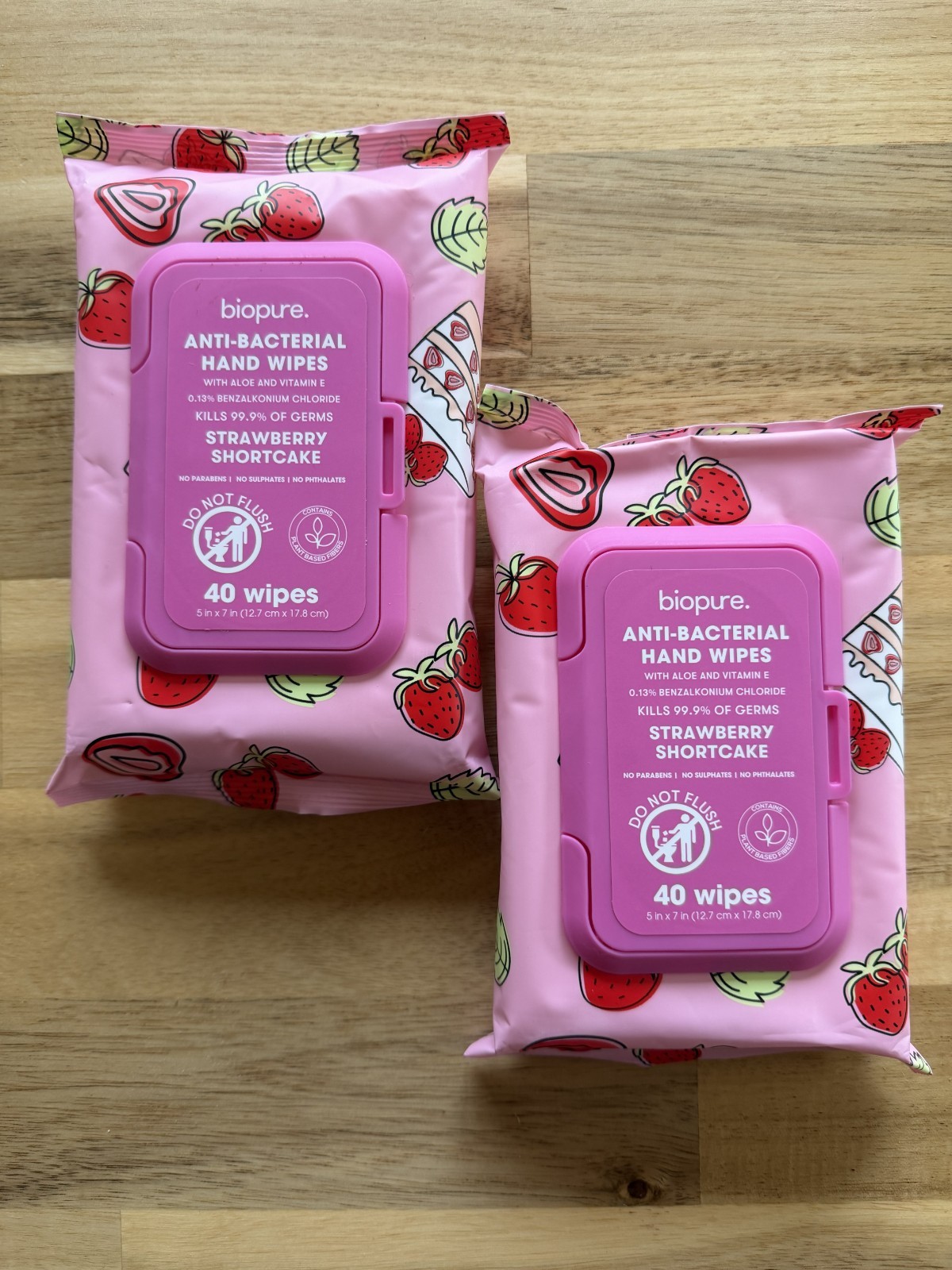 BIOPURE 2 Pack STRAWBERRY SHORTCAKE Anti-Bacterial Hand Wipes – 80 Count NEW