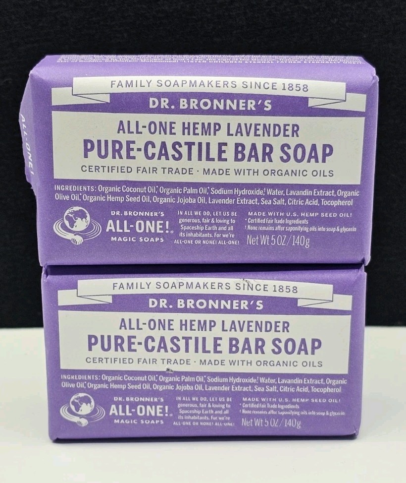 2-Pack Dr Bronner’s Pure Castile Magic Bar Soap Rich Lather Organic Oils New