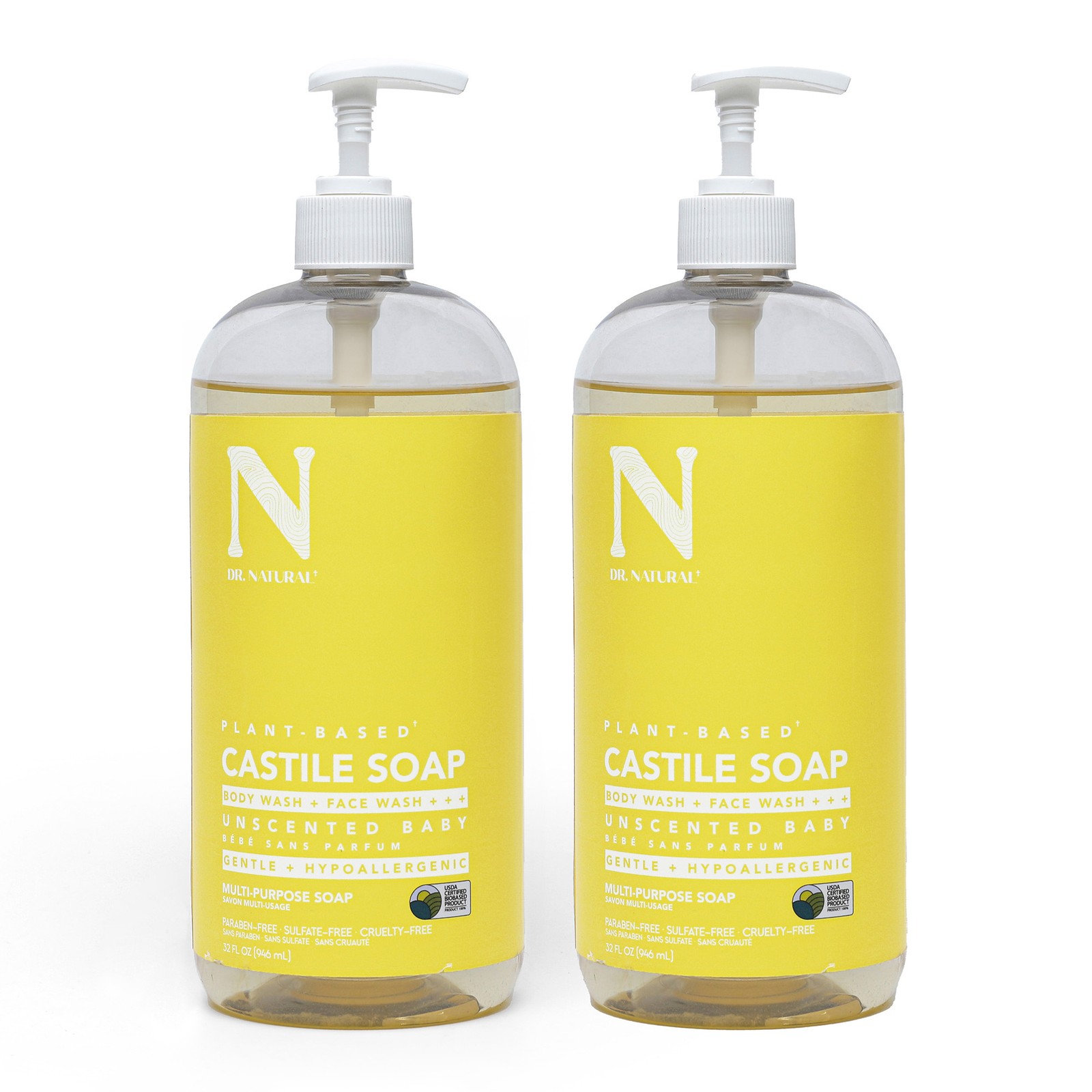 Castile Liquid Soap – Unscented Baby by Dr. Natural for Unisex – 32 oz