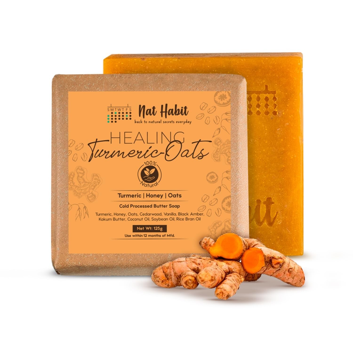 Nat Habit Handmade Healing Turmeric-Oats Butter Bath Soap With Cold Processed Fo