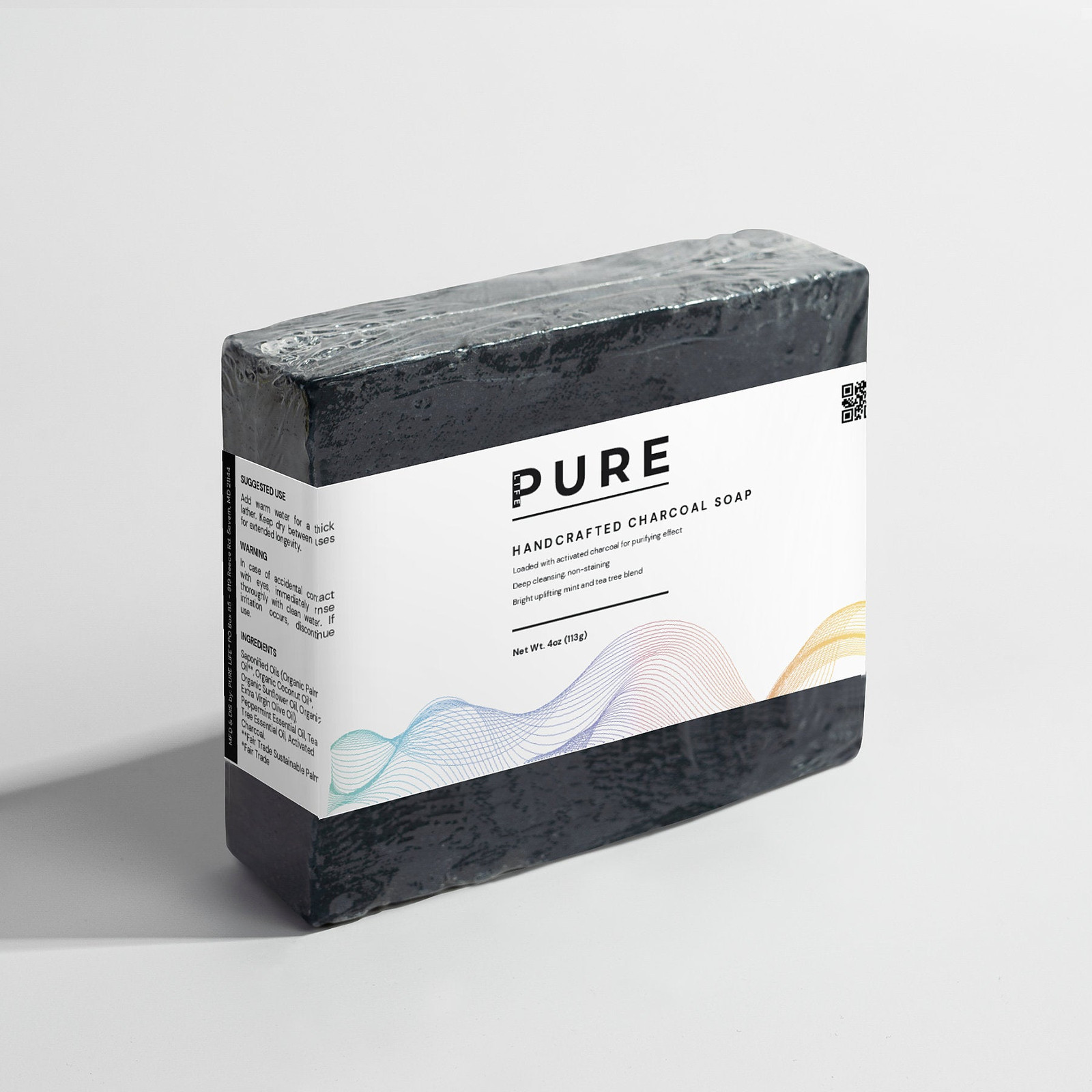 PURE LIFE Handcrafted Activated Charcoal Soap Bar – 4 oz