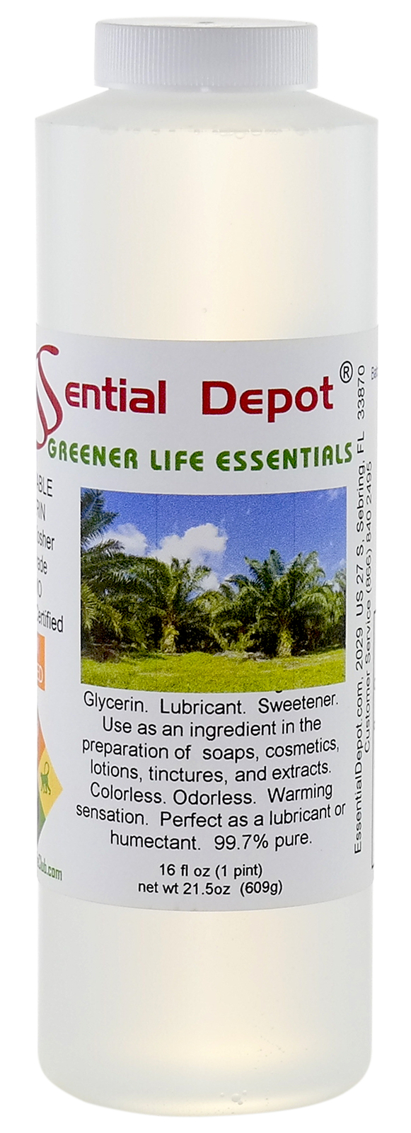 Glycerin Vegetable -1 Pint-Non GMO-Sustainable Palm Derived-Pharmaceutical Grade