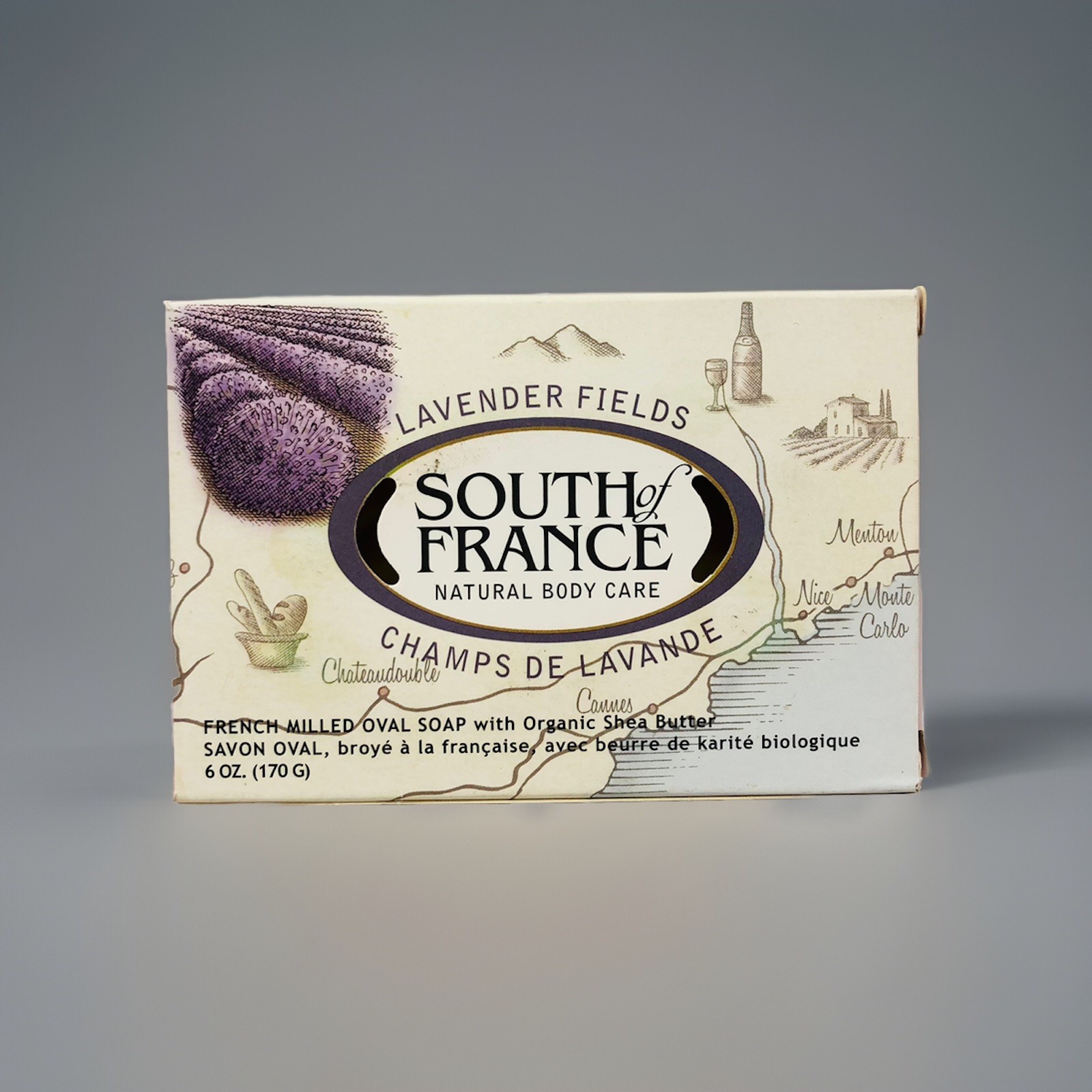 Lot Of 6 French Milled Oval Soap Lavender Fields 6 oz By South Of France Soaps