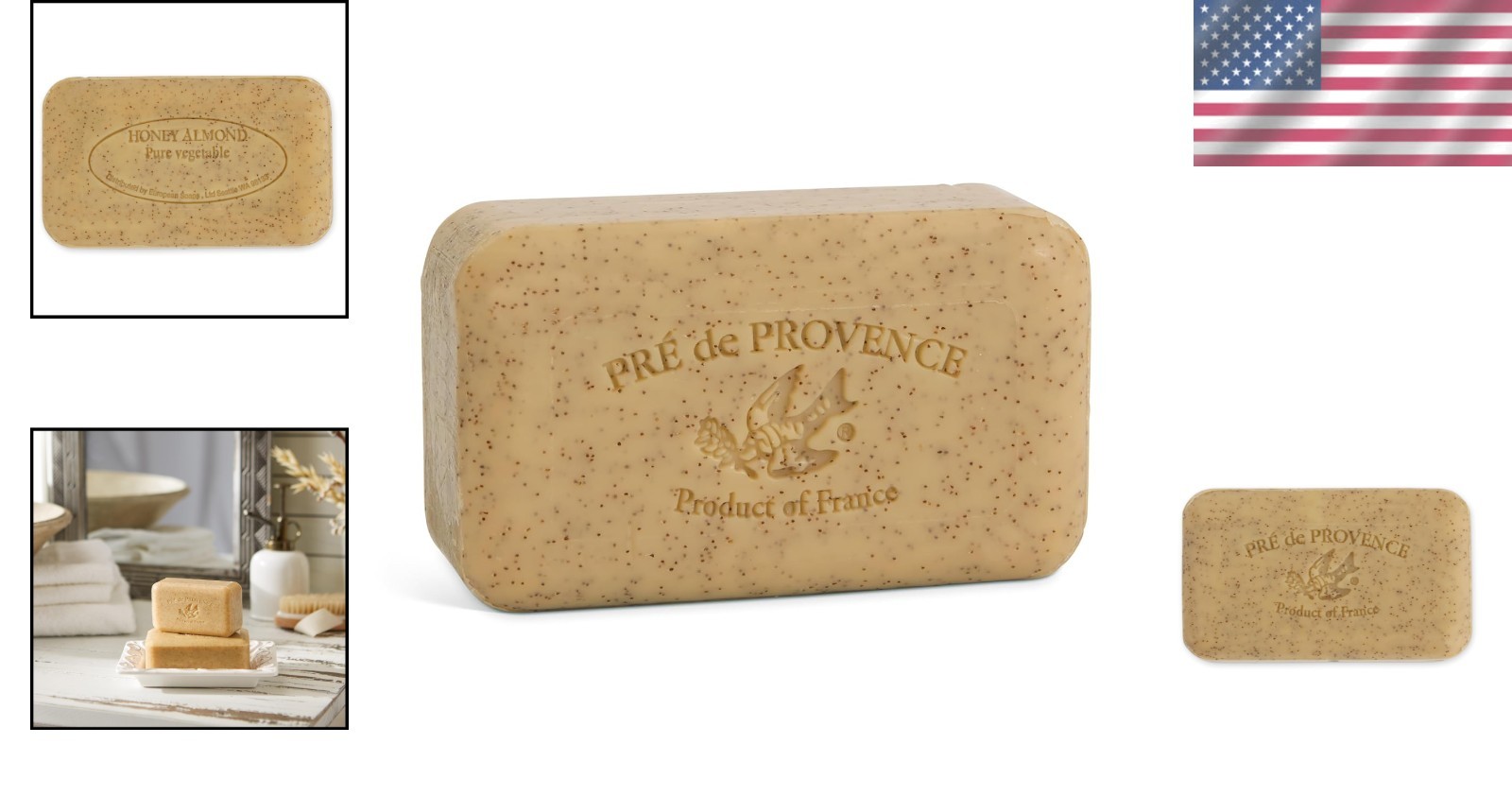 Moisturizing 5.3 Oz Quad Milled Shea Butter Soap Bar with Honey Almond Scent
