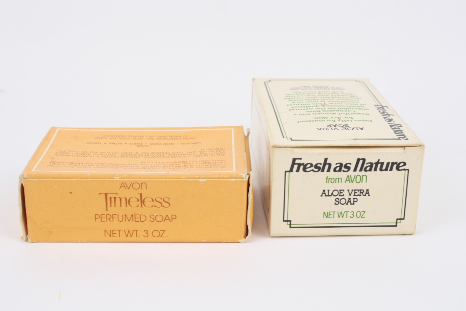 Lot 3 C1980 AVON Perfumed Bar Soap Timeless Foxfire Fresh As Nature Aloe Vera