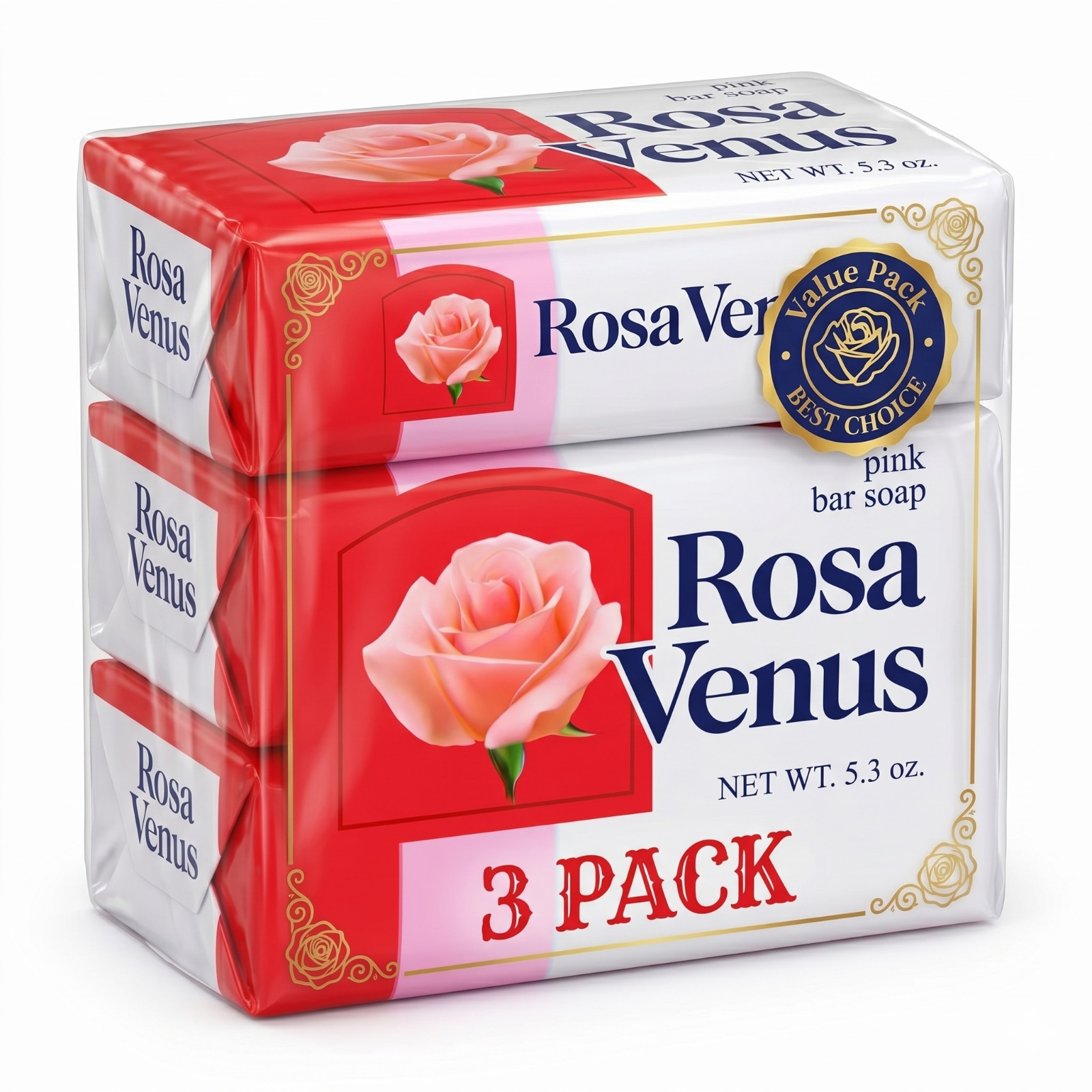 Rosa Venus Pink Bar Soap 3 Pack Floral Scent Moisturizing Bath Soap