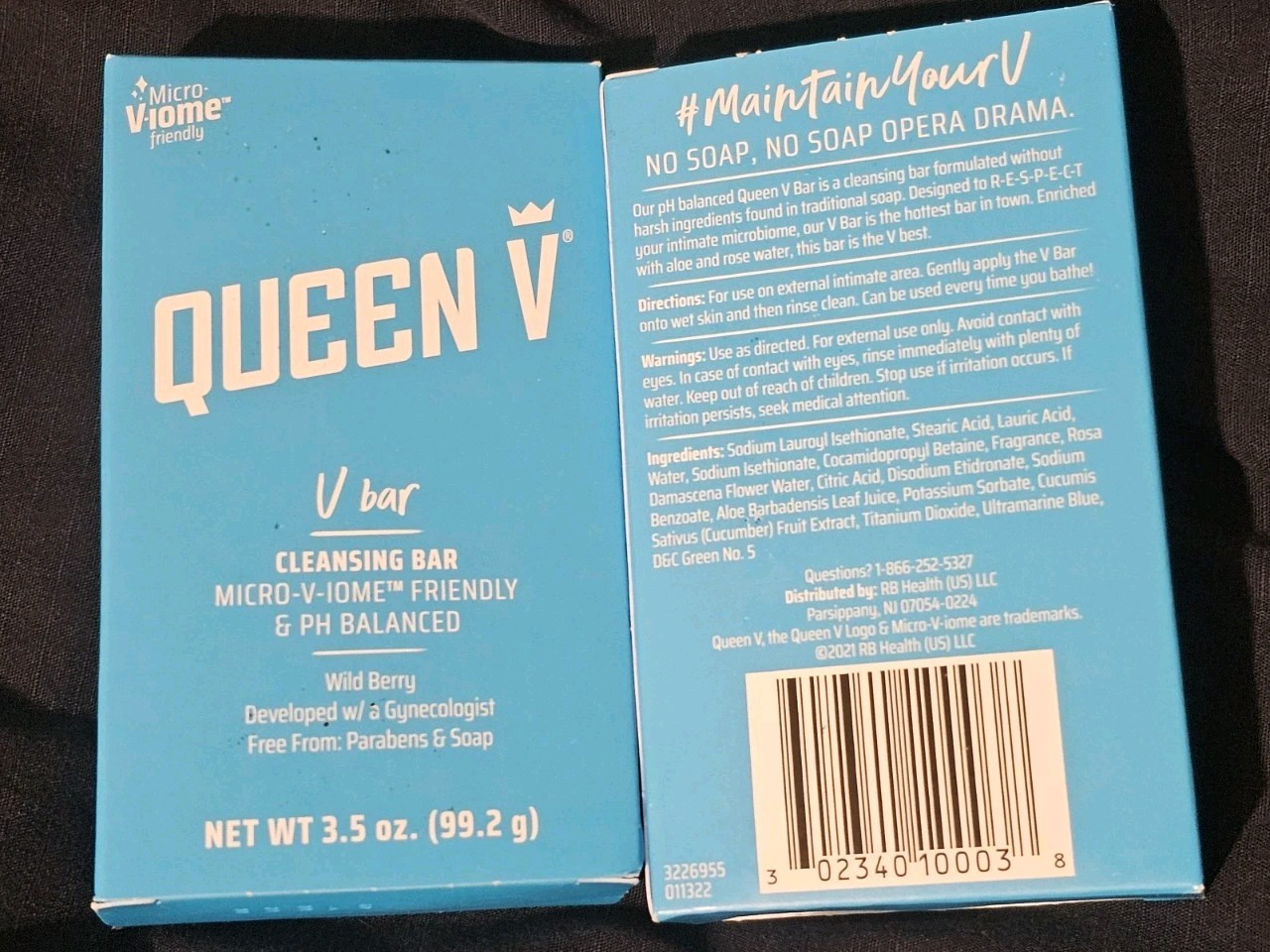 2 Queen V Cleansing Bar, V Bar, Wild Berry Scent, pH Balanced 3.5 Oz Soap Bar