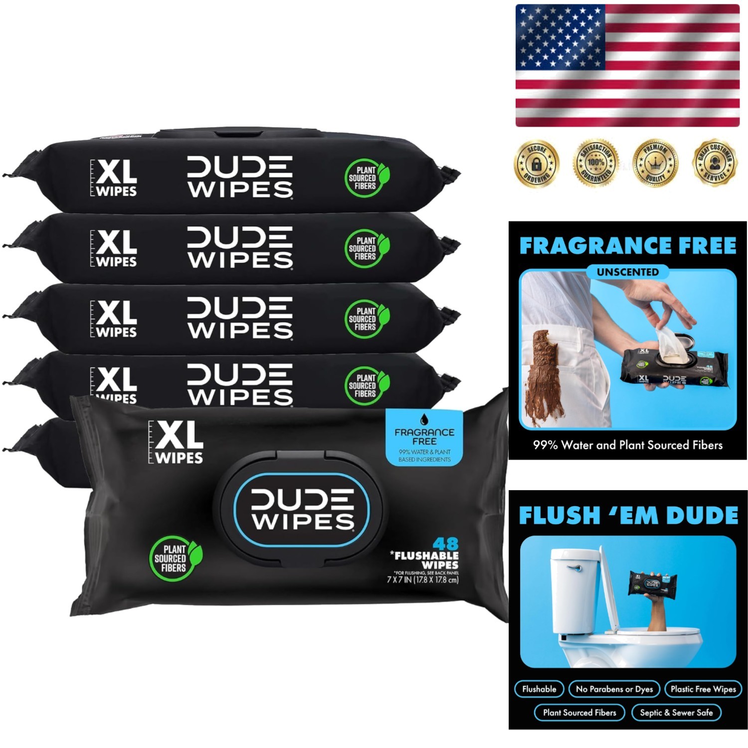 Fragrance-Free Extra-Large Adult Flushable Wipes – 288 Count for All Skin Types