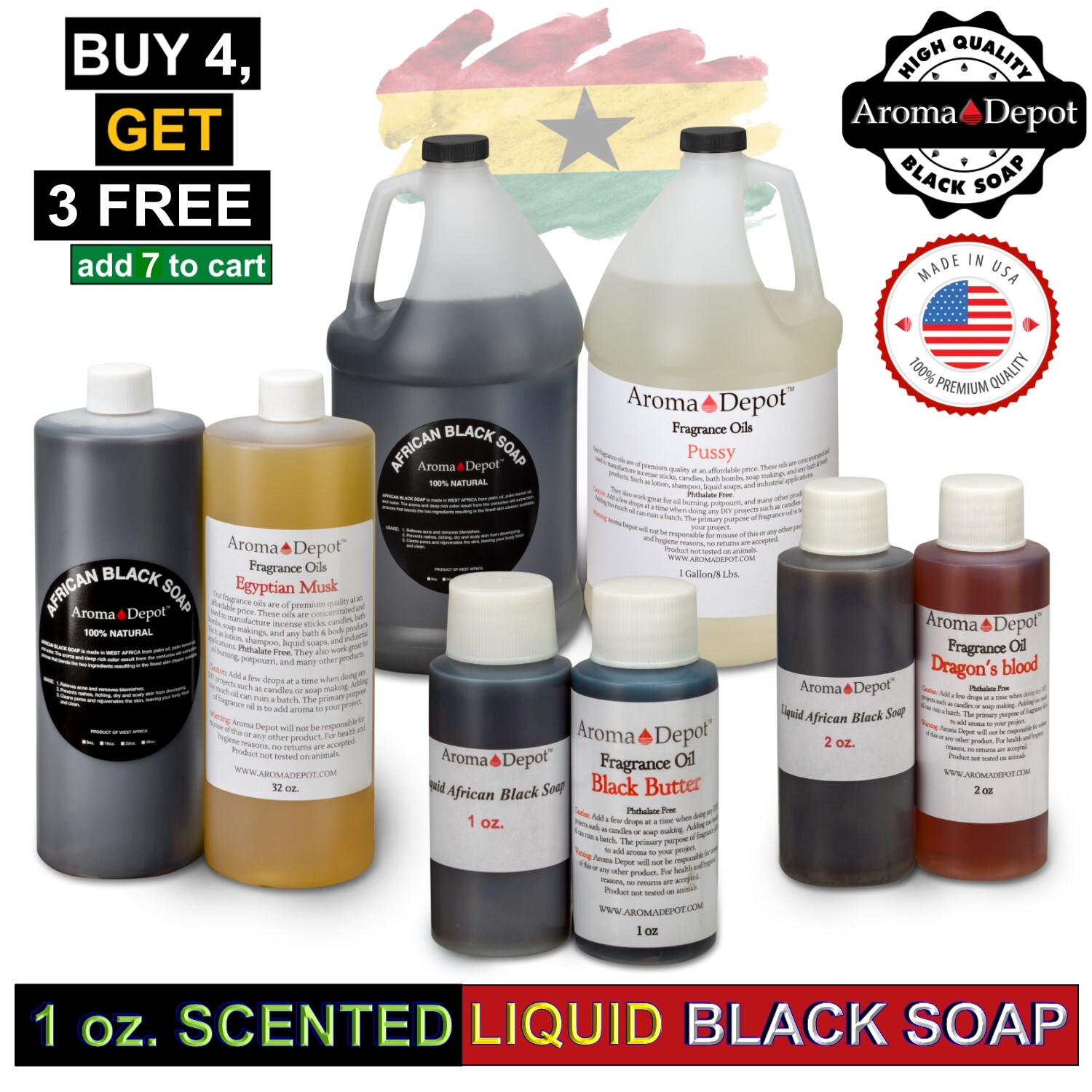 SCENTED Liquid 16 oz. Raw African Black Soap 100% Natural Organic Face Body Wash