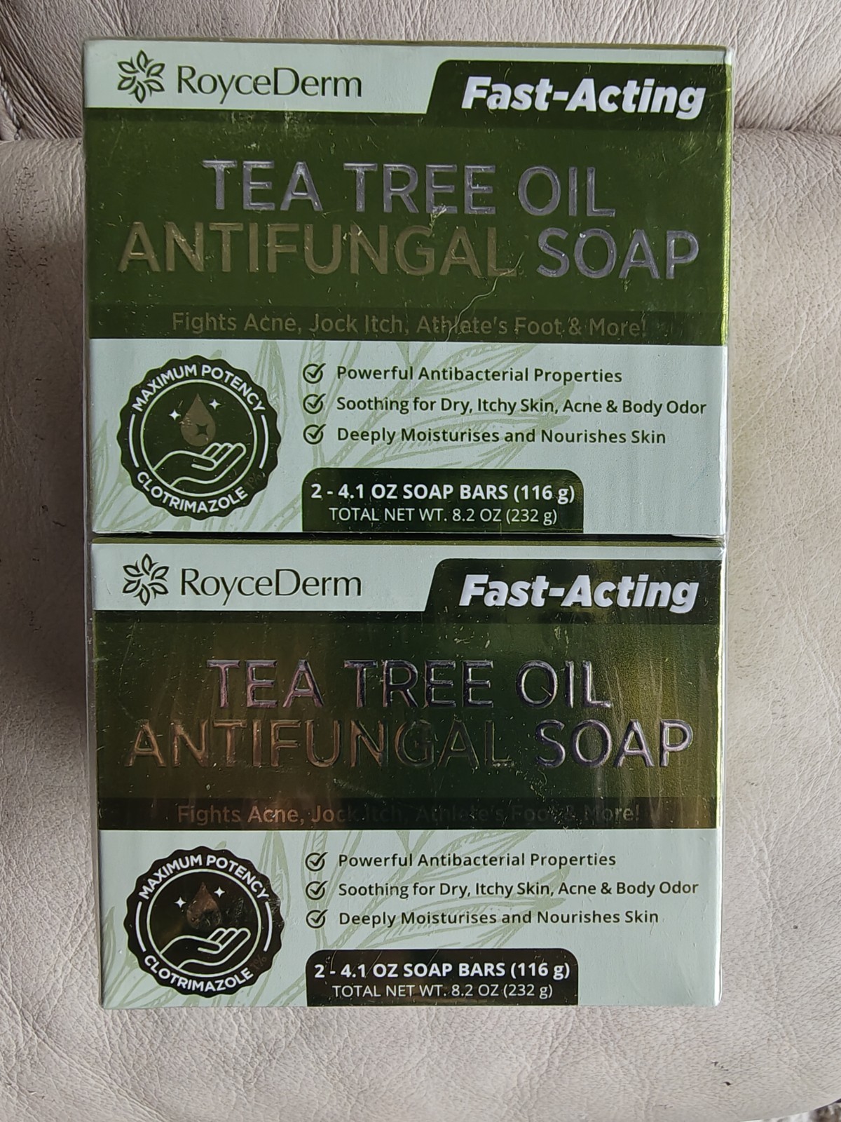 RoyceDerm Fast-Acting Tea Tree Antifungal Soap 2 Bars 8.2 oz Moisturizing