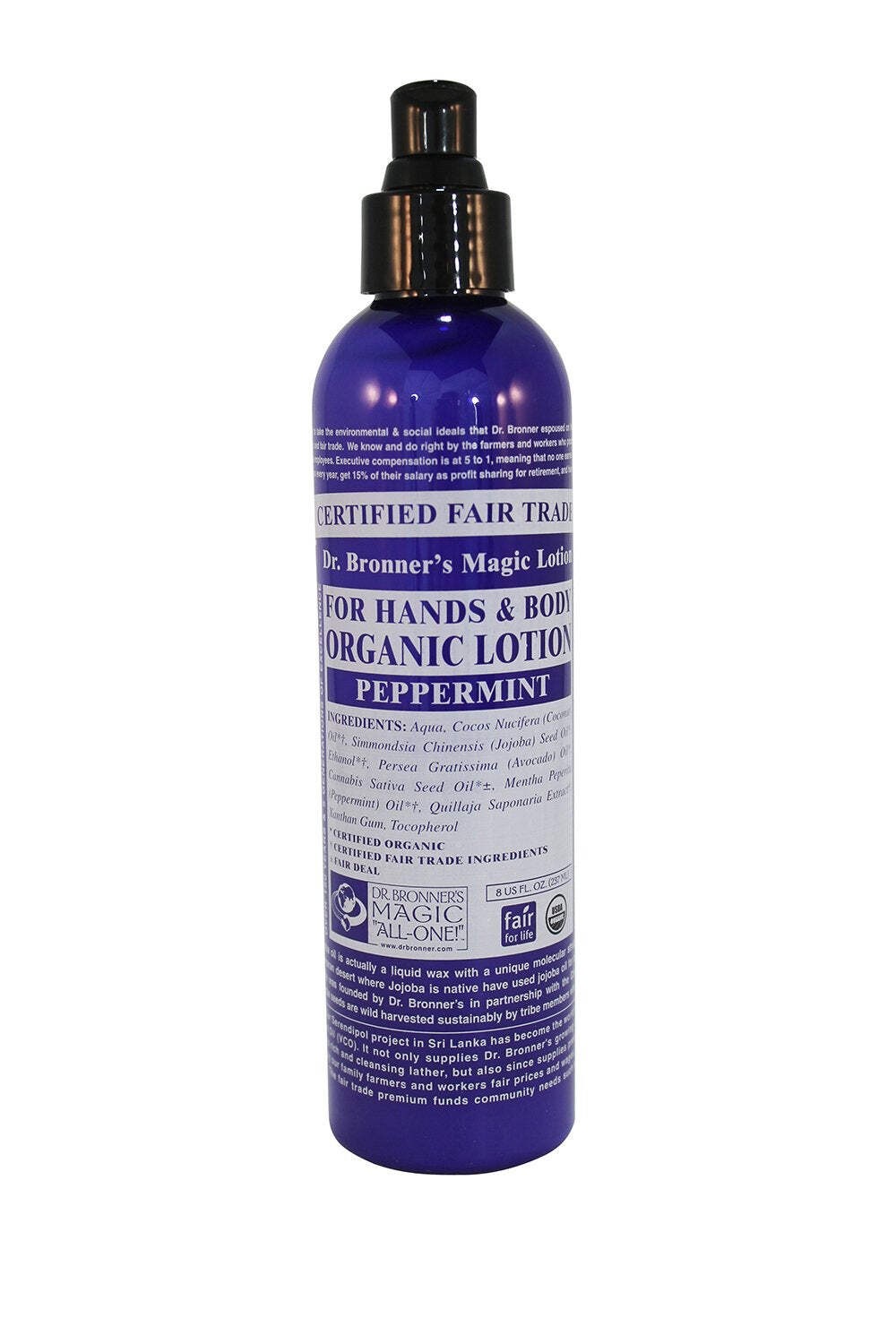 Dr. Bronner’s & All-One Organic Lotion for Hands & Body, Peppermint, 8-Ounce Pum