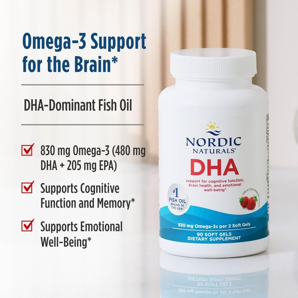 Nordic Naturals DHA, Strawberry – 90 Soft Gels – 90 Count (Pack of 1), Multi