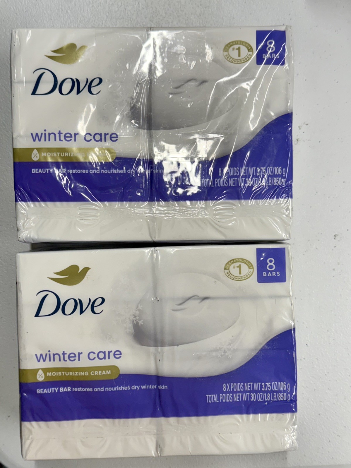 Set of 2 Dove Winter Care Limited Edition Moisturizing Cream 8 Bar Soaps 3.75 Oz