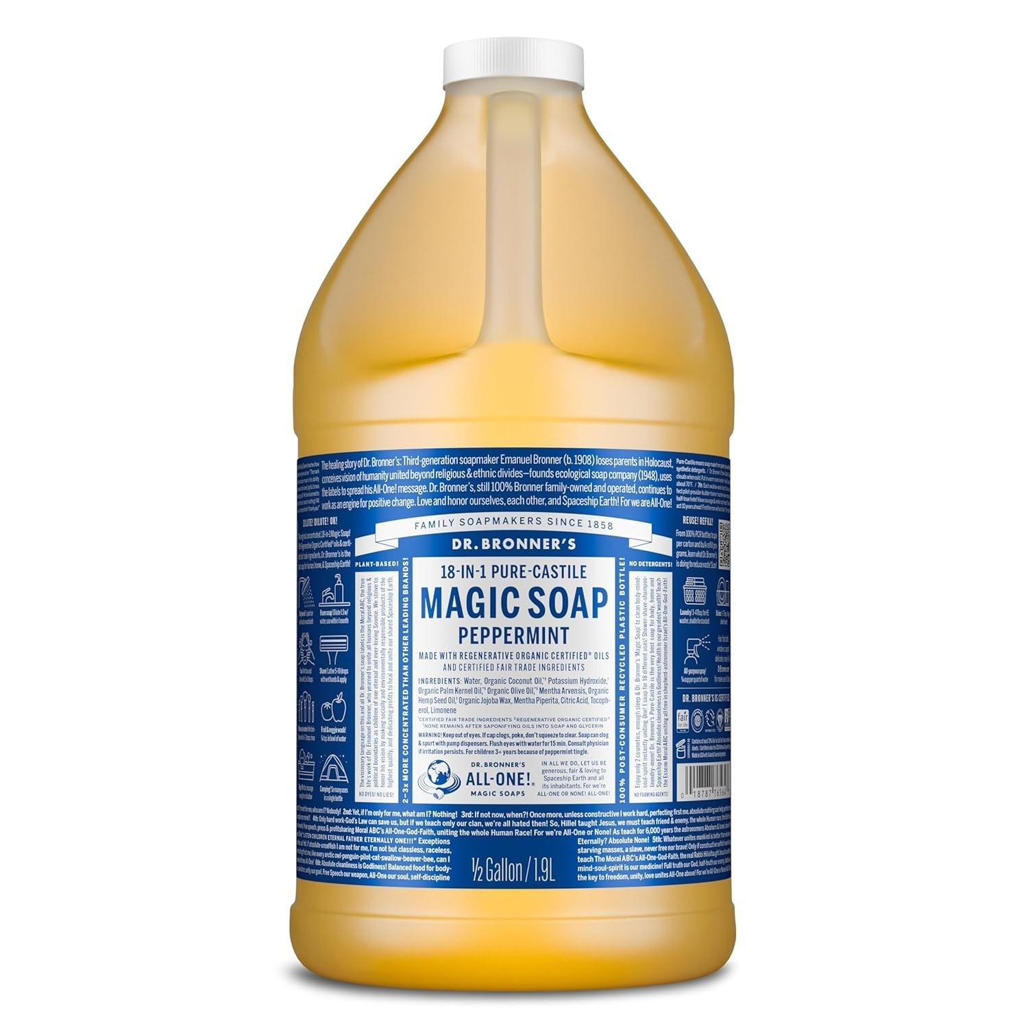Dr. Bronner’s – Pure-Castile Liquid Magic Soap (Peppermint, 64 Oz) Vegan Non-GMO