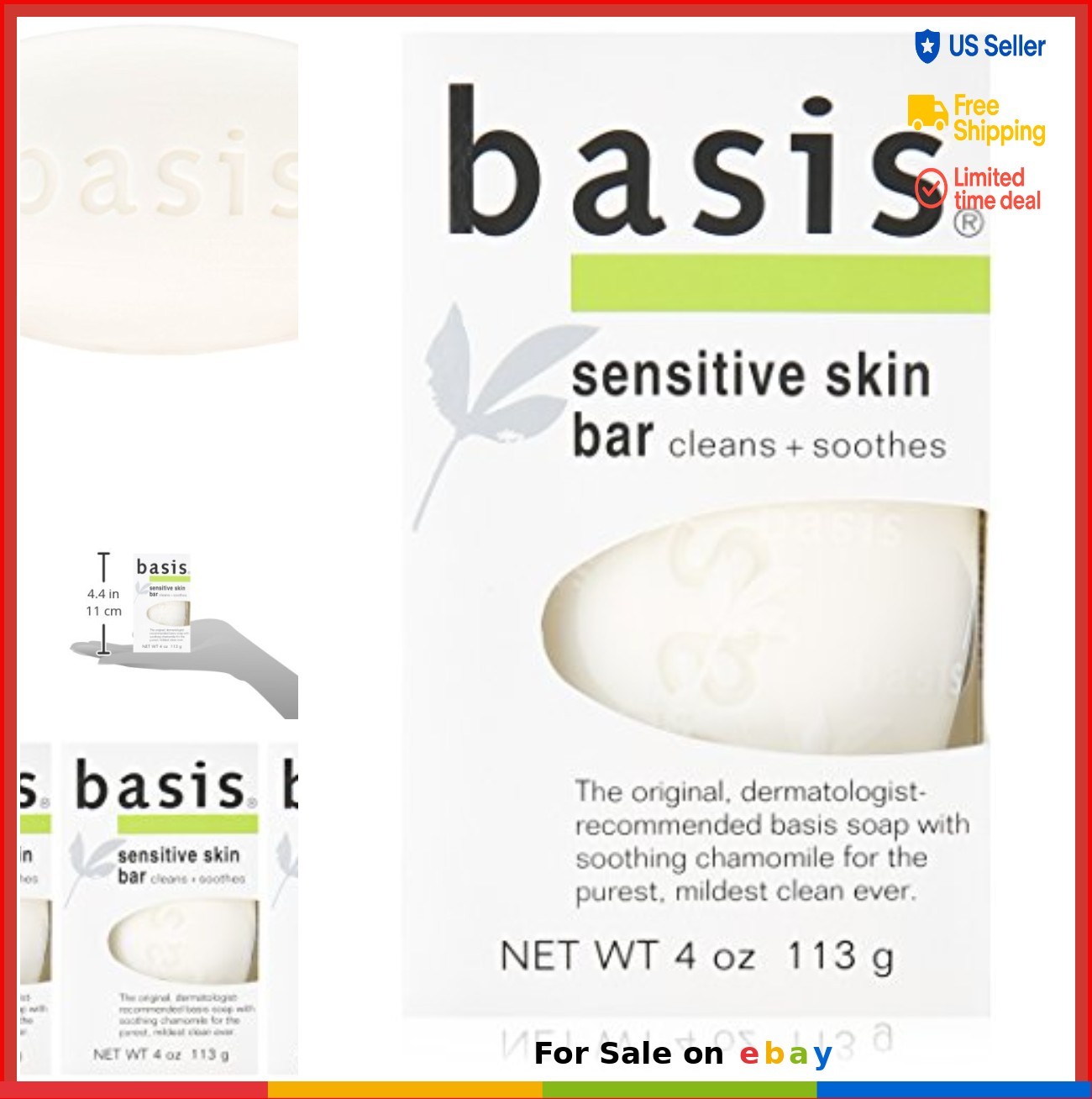 Sensitive Skin Soap Bar Unscented 4 oz 5 Count Gluten Free Travel Size Dye Free