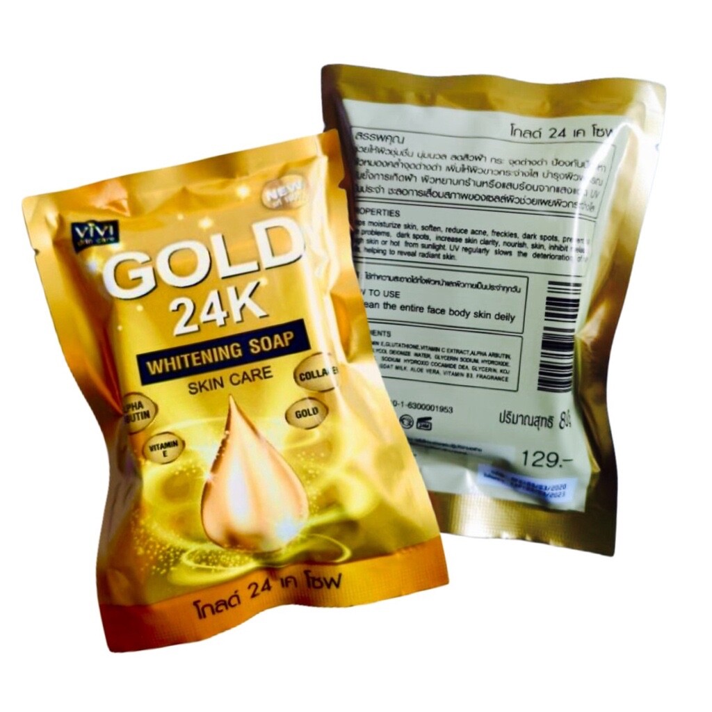 GOLD 24K whitening soap x 5 collagen, alpha arbutin, vitamin E ,Acne Darkspots