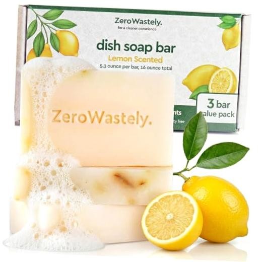 Natural Dish Soap Bar – Value Pack of 3 Solid Soap Block 16oz – Lemon