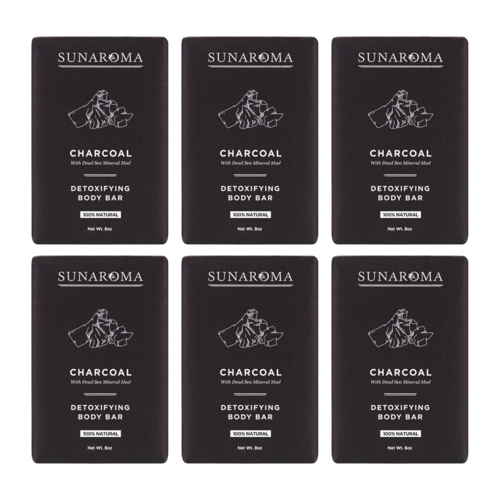 Sunaroma Detoxifying Body Bar – Charcoal Dead Sea Mineral Mud, 8oz (Pack of 6)
