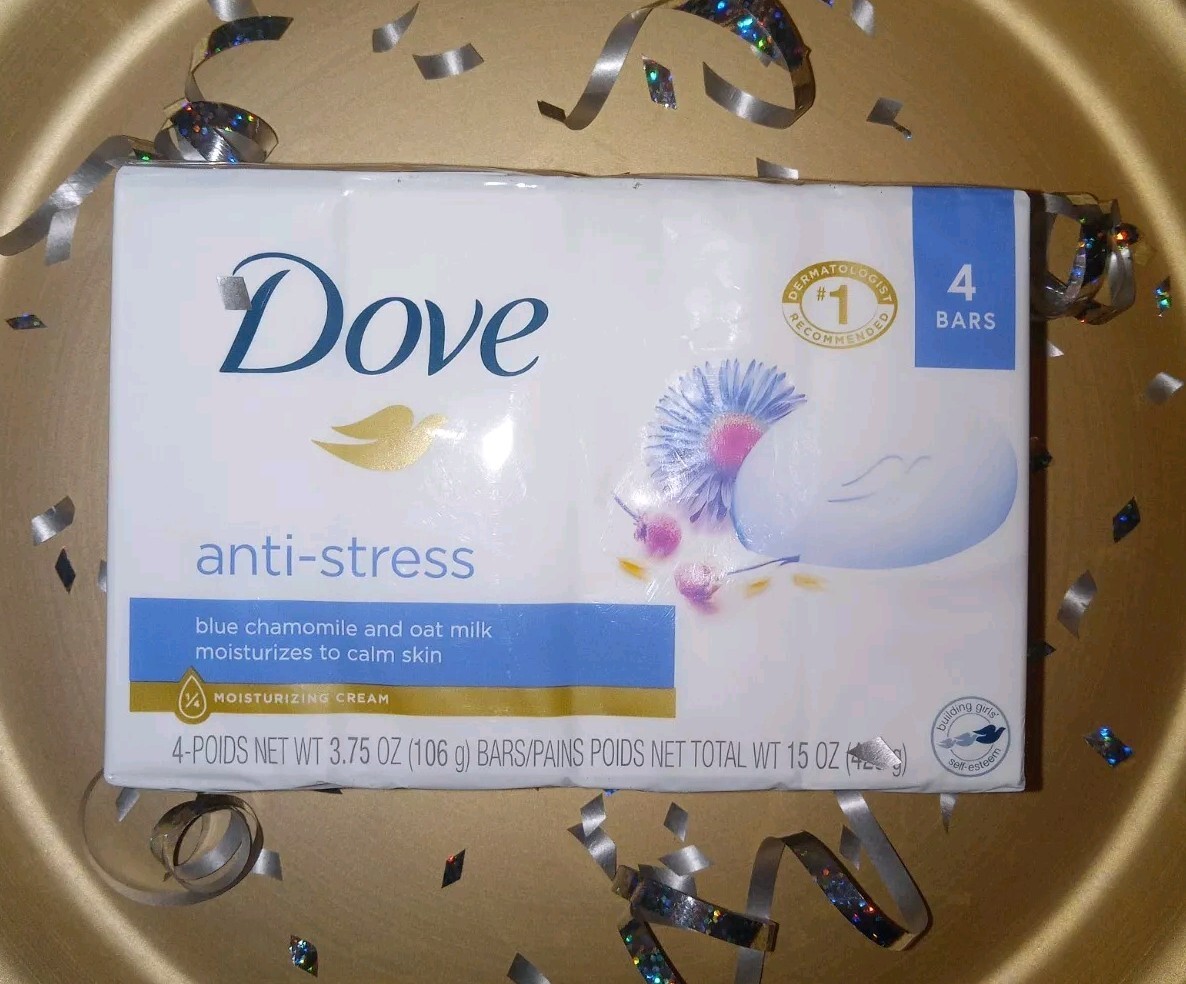 NEW! DOVE (4-BARS) 3.75 Oz (106g) ●ANTI-STRESS● Moisturizing Beauty Cream Bar🫧.