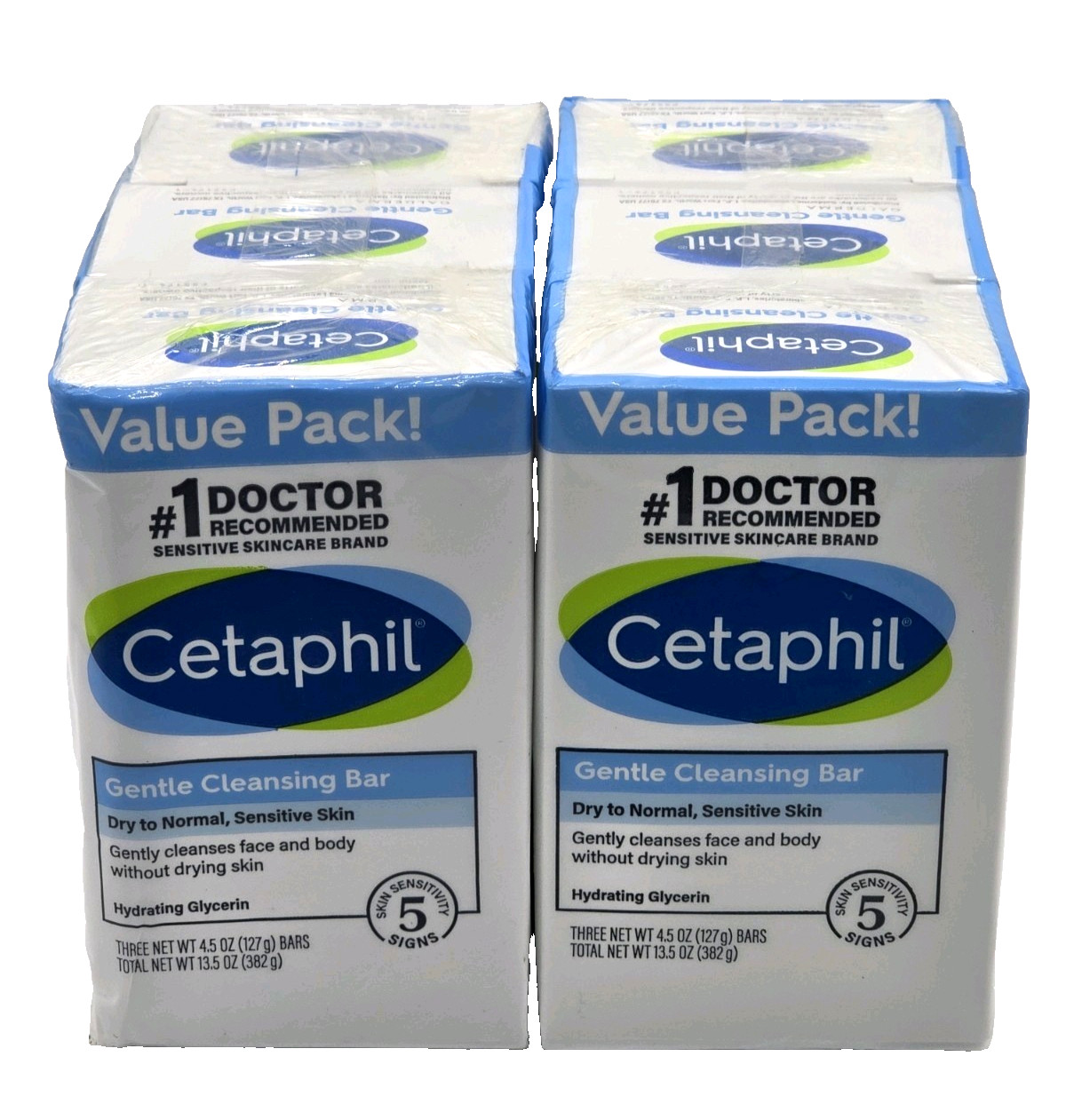 2x VALUE PK Cetaphil GENTLE CLEANSING BAR 4.5oz Dry Sensitive Skin = 6 bars