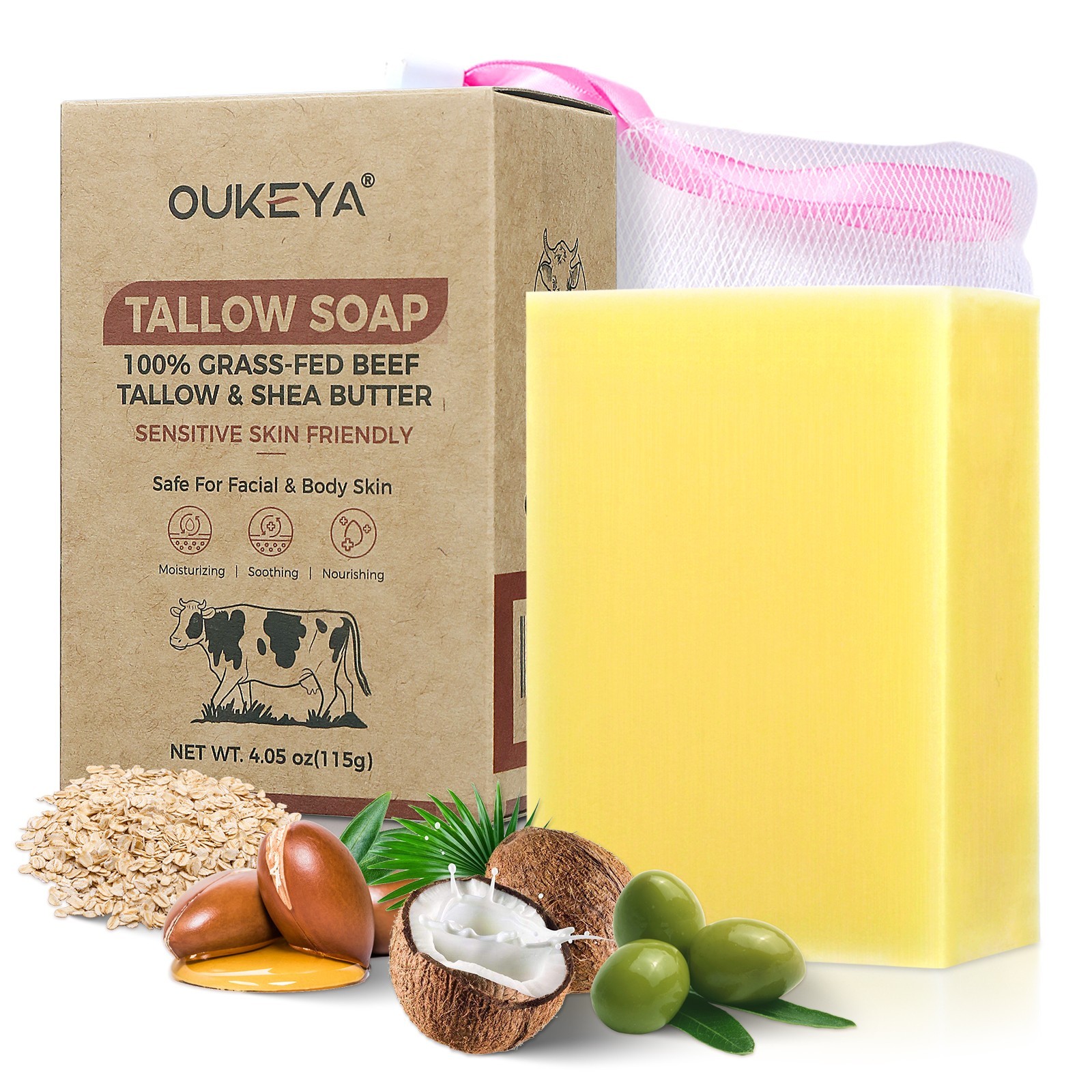 Beef Tallow Soap Moisturizing, Gentle for Face & Body – All Natural Grass Soap