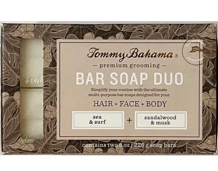 TOMMY BAHAMA Bar Soap Duo ~ Sea & Surf ~ Sandalwood & Musk ~ Two 8 oz. Bars