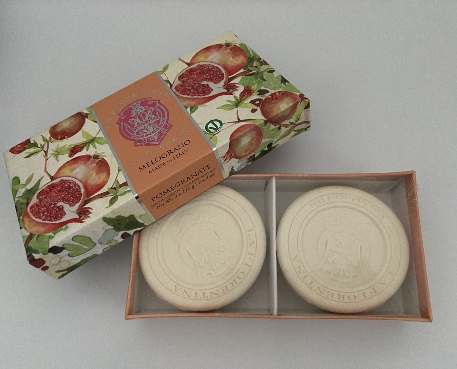 BNIB New Sealed La Florentina Melograno Pomegranate Soaps Set 4 oz. each ITALY