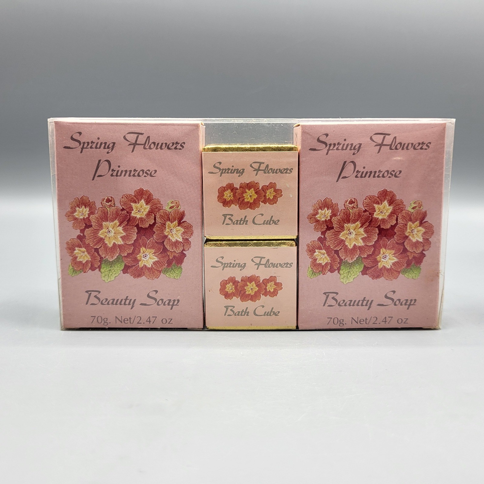 Vtg NOS Kmart Spring Flowers Primrose Soap Bath Cube Set Made in England Pink
