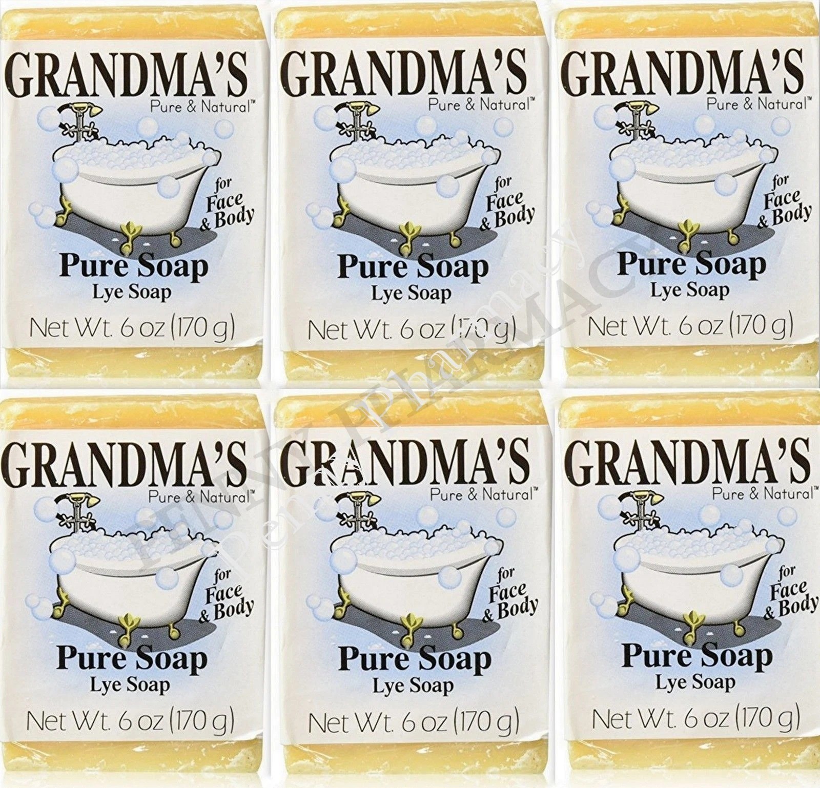 6 Pack Grandma’s Lye Soap Pure & Natural 6oz ( 170 g ) Each Fast Shipping