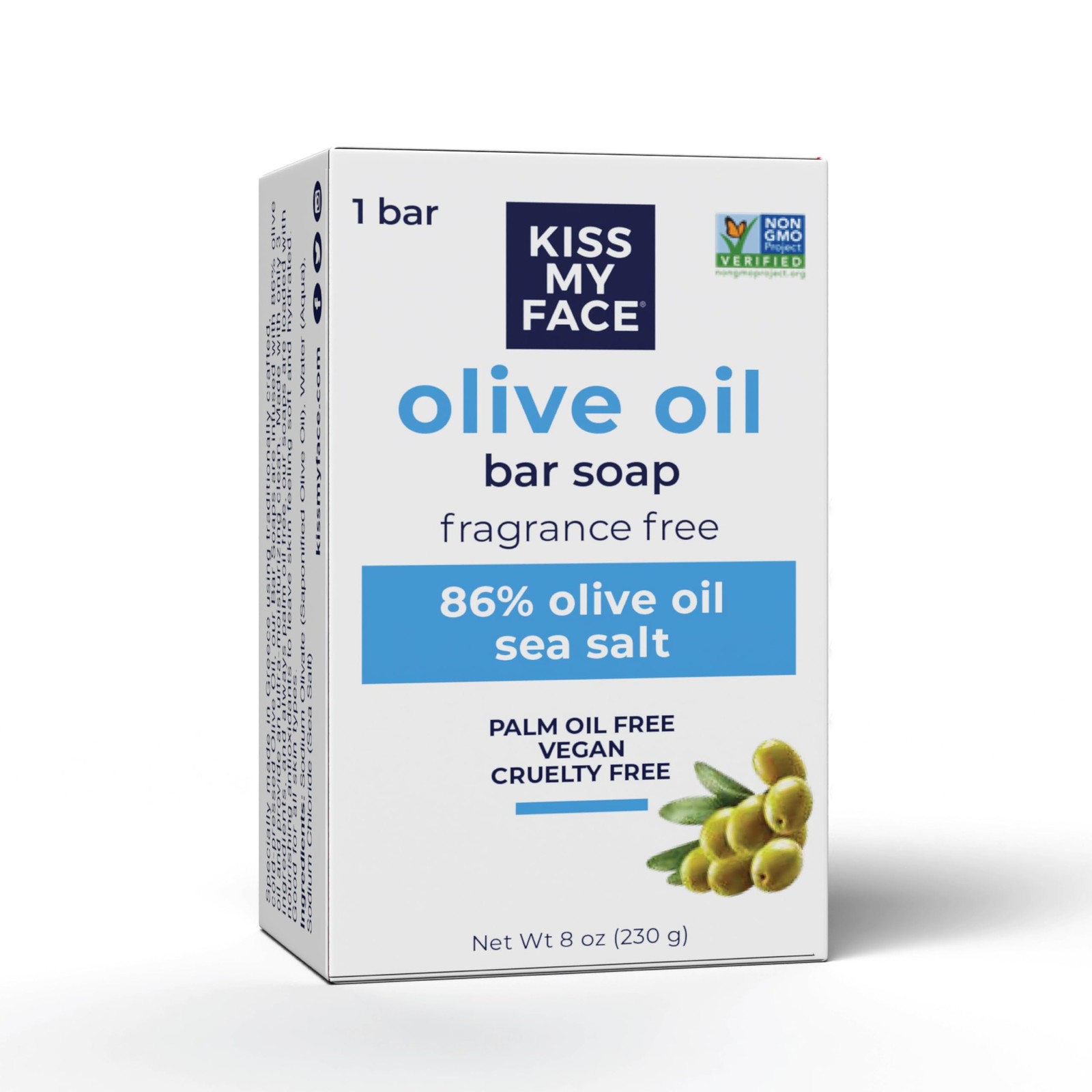 Kiss My Face Olive Oil Fragrance Free Bar Soap, 8 Ounce (Pack of 1)