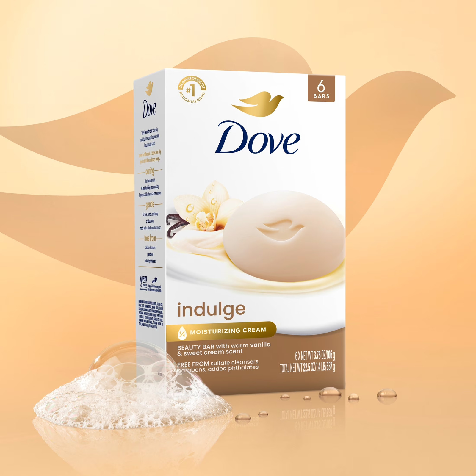 Dove Indulge Soap Bar Warm Vanilla + Sweet Cream for Hydrated & Soft Skin 3.75 O