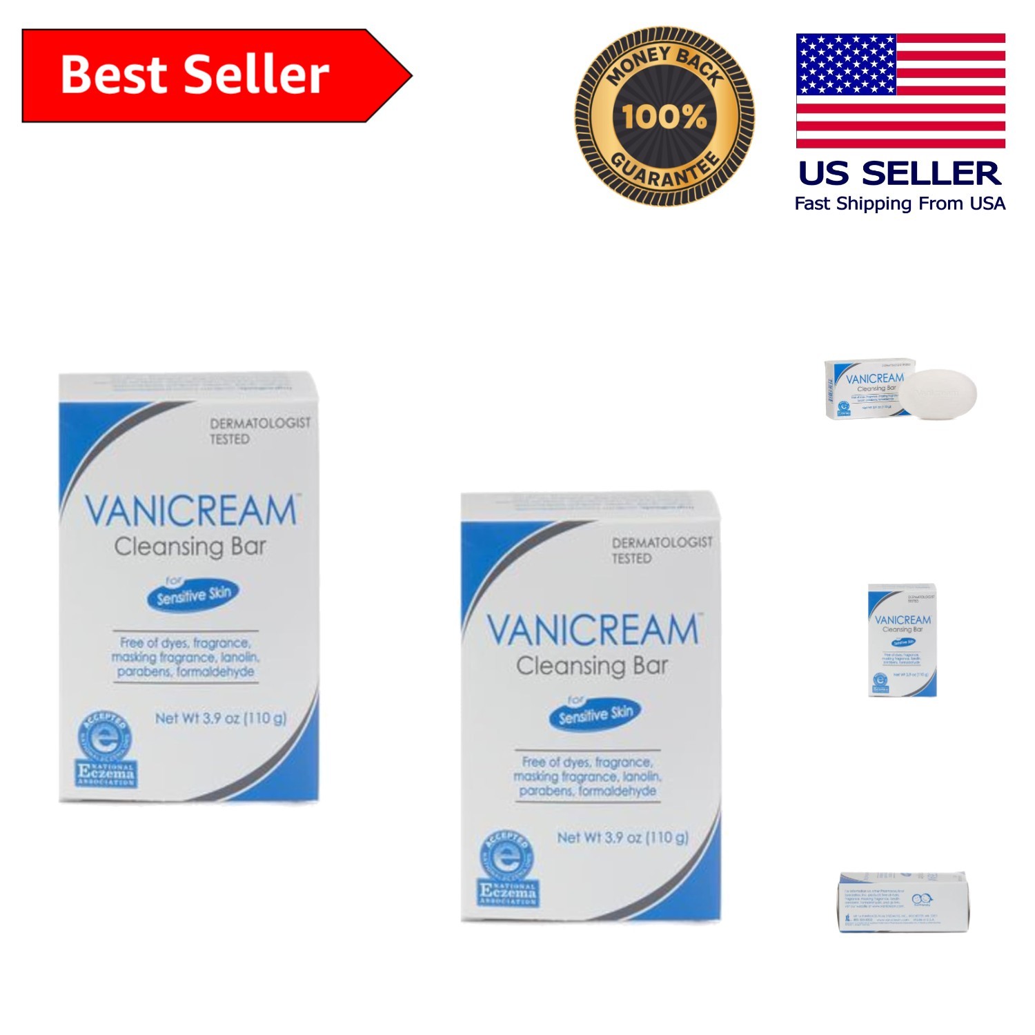 Daily Hydrating Cleansing Bar for Sensitive Skin – Hypoallergenic Pack of 2