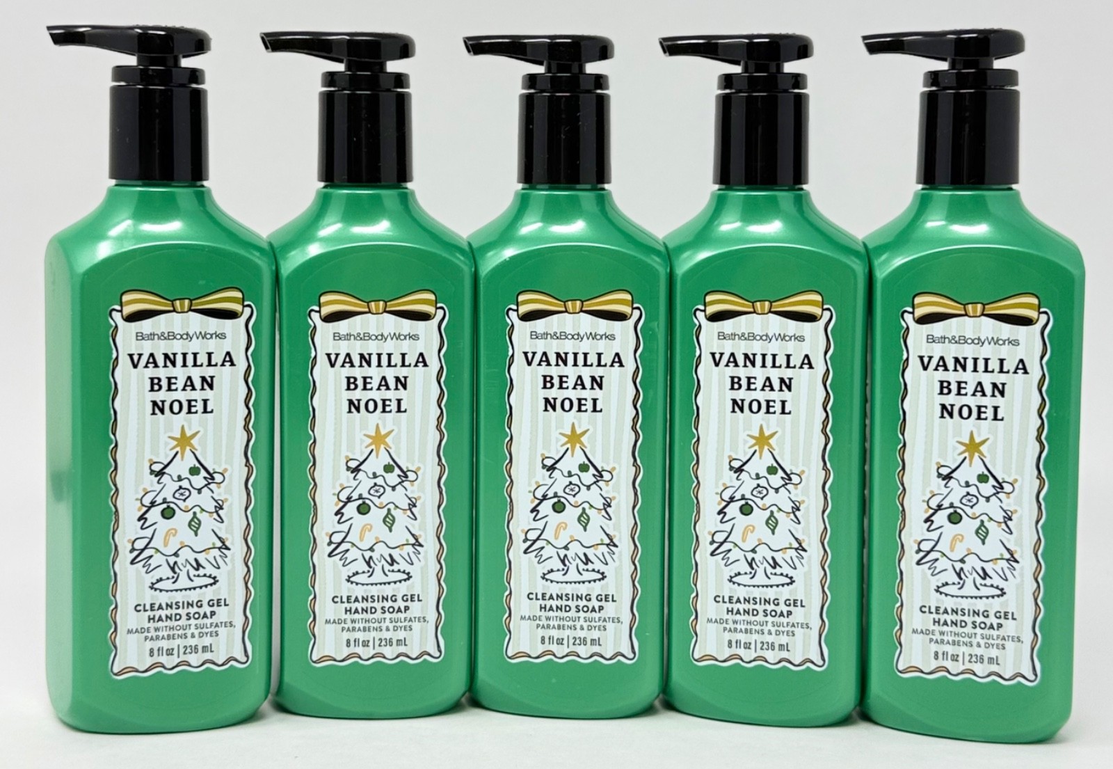 5 NEW BATH & BODY WORKS VANILLA BEAN NOEL CLEANSING GEL HAND SOAP WASH 8 OZ PUMP