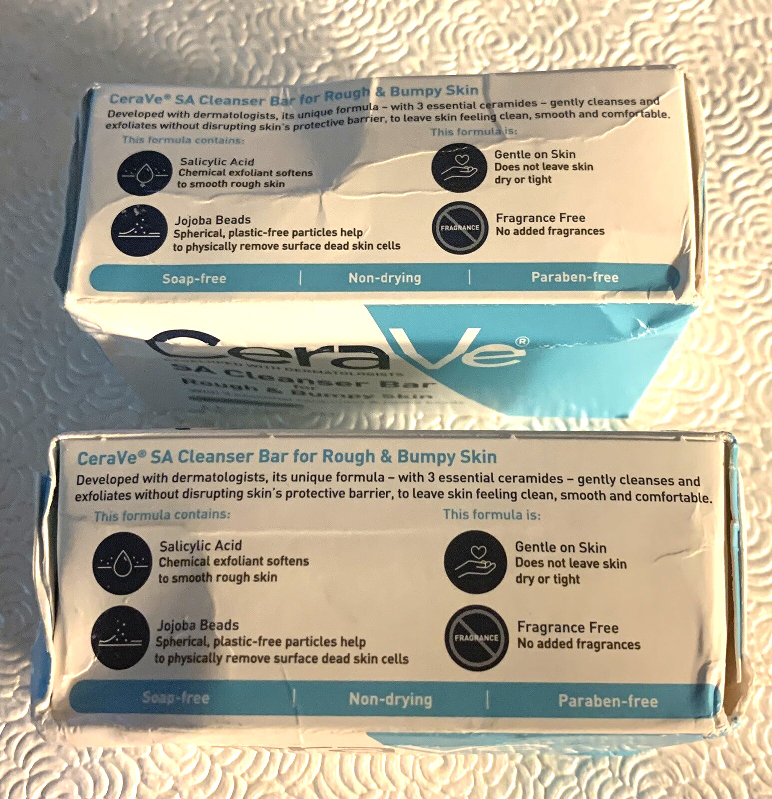 CeraVe SA Cleanser Bar for Rough Bumpy Skin 4.5 oz. Each- Lot Of 2- Box Damage