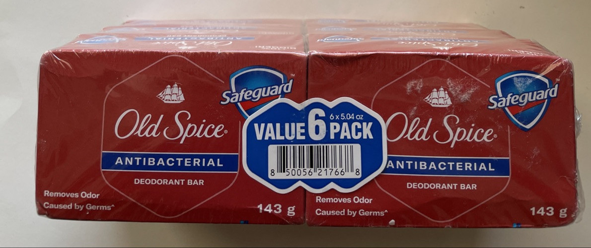 6 Safeguard Old Spice Antibacterial Deodorant Bar 5.04 oz. each (1-sealed 6pk)