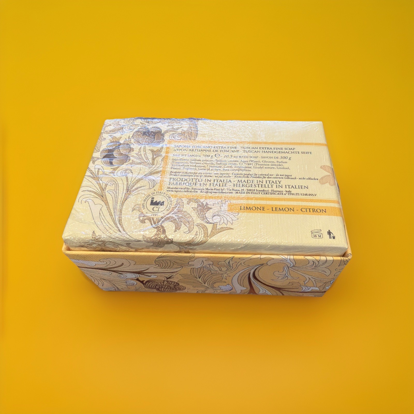 New Saponerie Mario Fissi SRL Lemon Fine Bar Soap In Box 10.5oz / 300g ITALY
