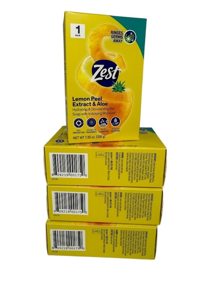 4X Zest Lemon Peel Extract & Aloe Bar Soap Scented Moisture 7.05 Oz XL Bars