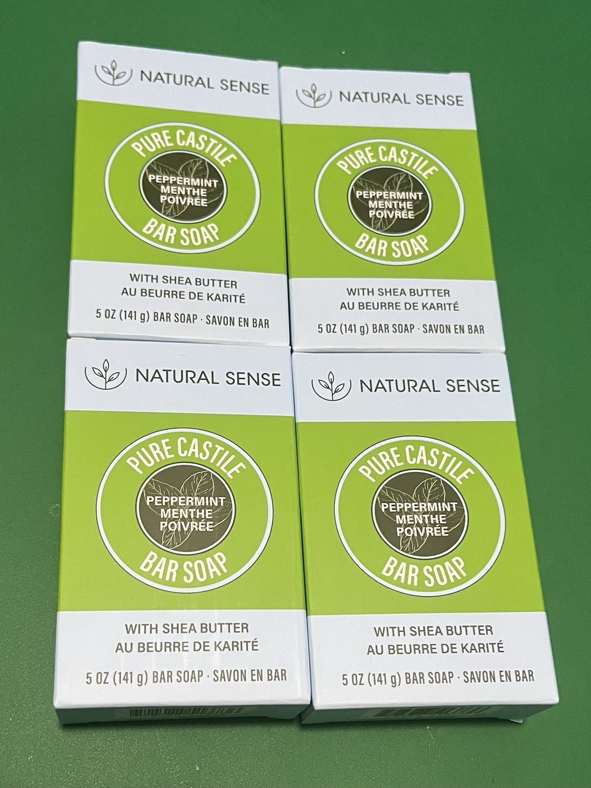 FOUR 5oz NATURAL SENSE Pure Castile Peppermint Bar Soap w Shea. Plant Based