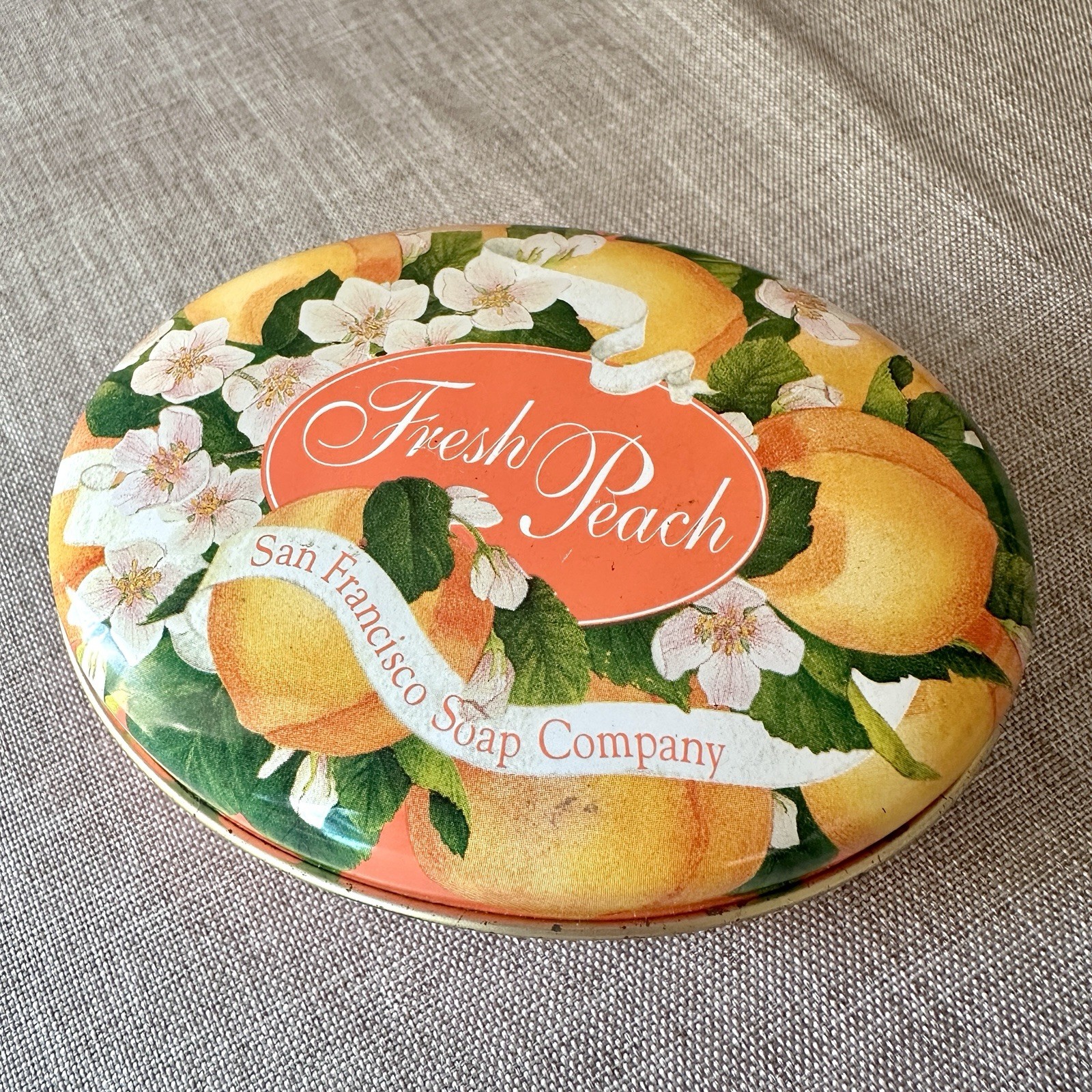 NEW Vintage San Francisco Soaps Co Fresh Peach Soap 4.2oz Bar In Collectible Tin