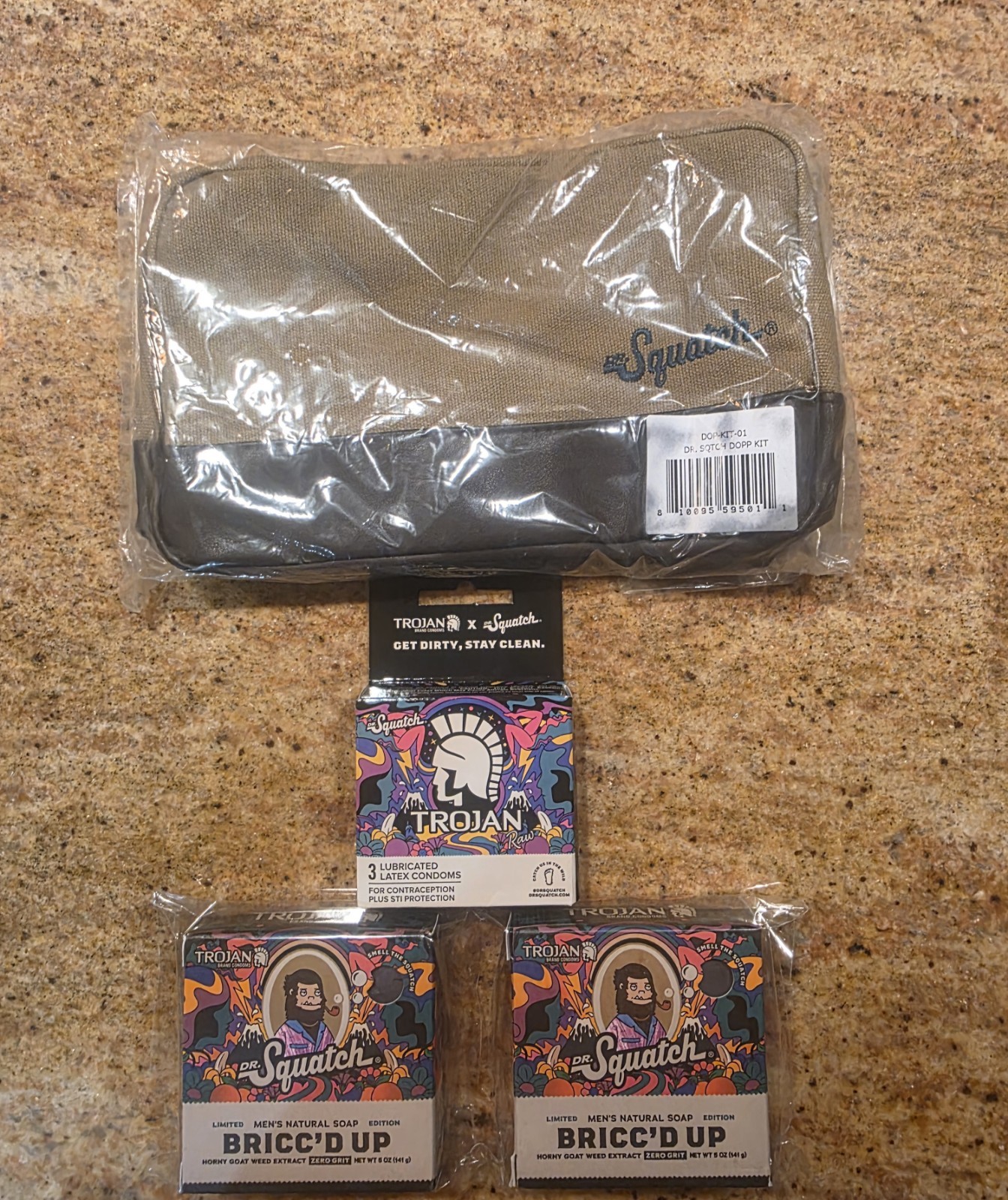 🧼🧼Dr. Squatch Bricc’d Up Trojan Condoms, Soap Bar Collab & Toiletry Bag 🧼🧼