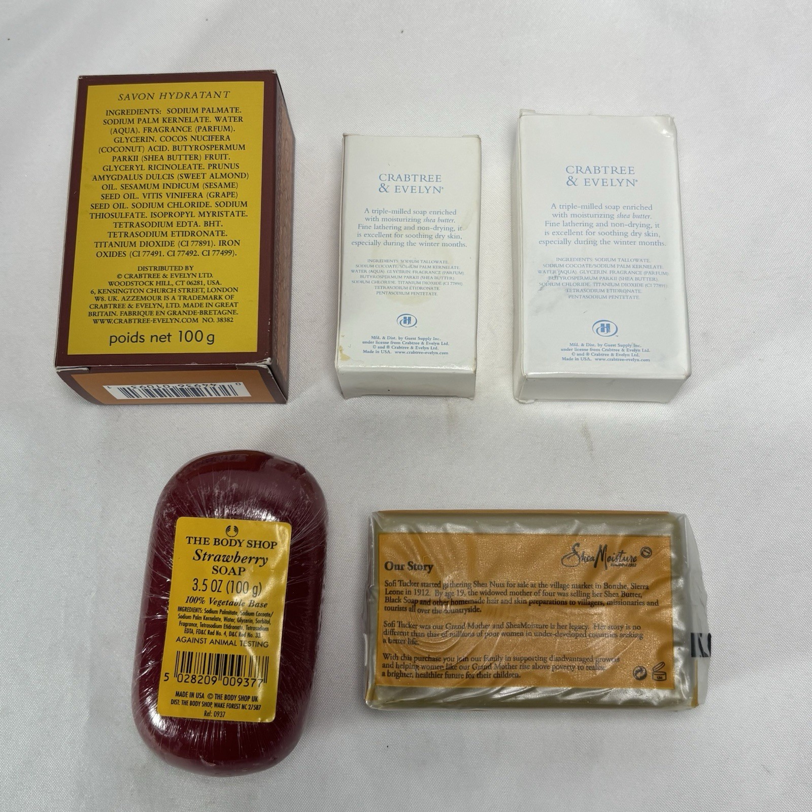 Crabtree & Evelyn Bar Soap Body Shop Shea Moisture Mixed Lot 5 Bars Unused Open