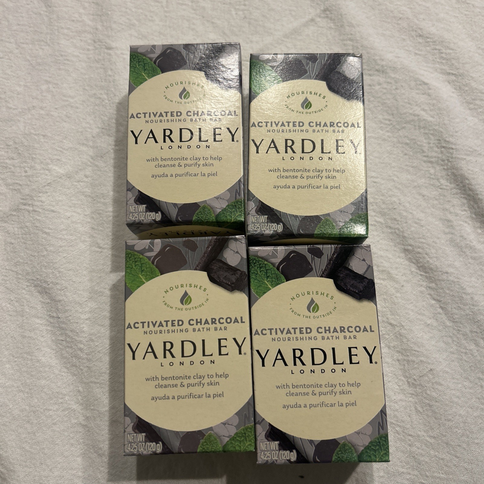 Lot of 4 Yardley London Activated Charcoal Bars Soap 4.25 oz w/ Bentonite Clay