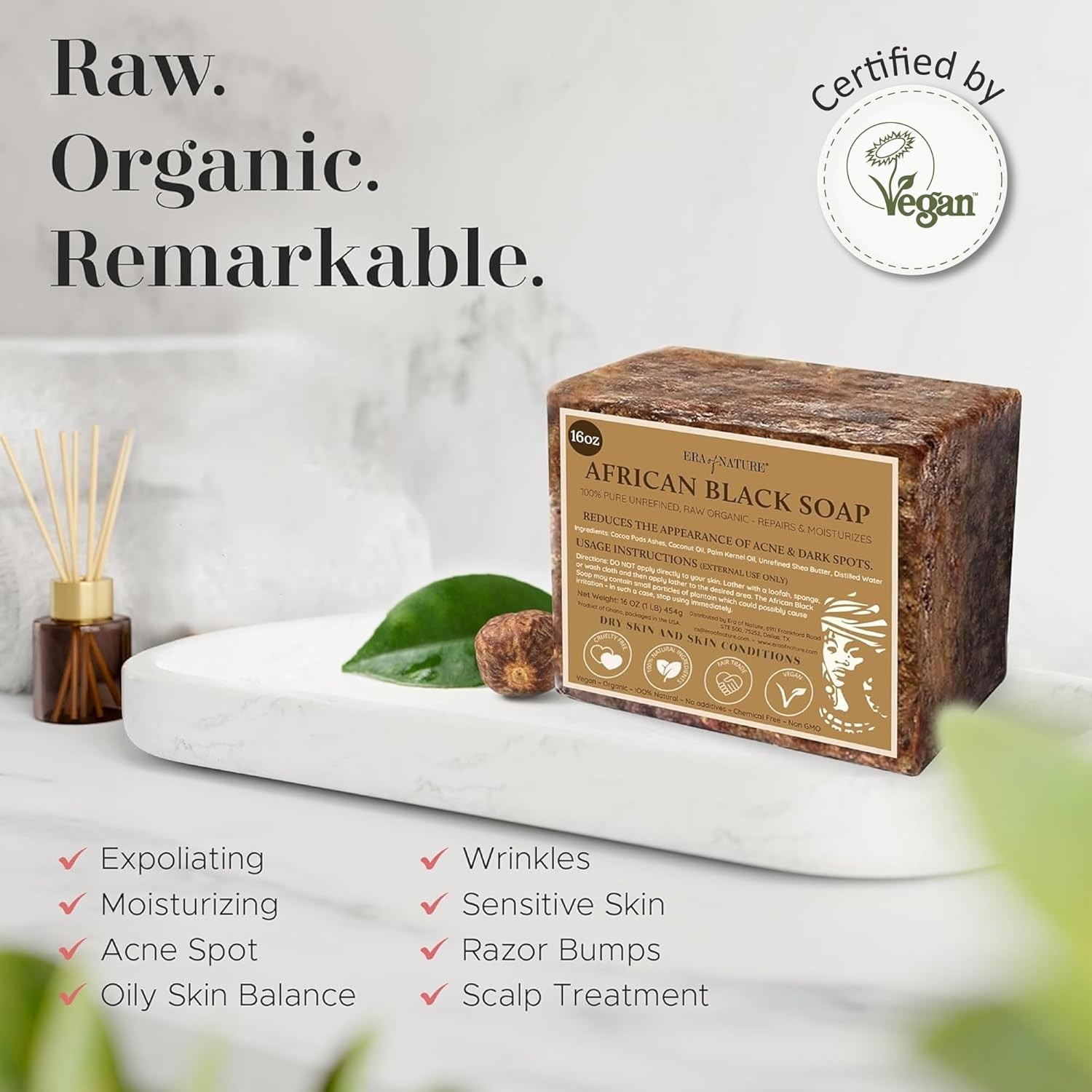 Raw African Black Soap PREMIUM QUALITY Organic Unrefined 100% Pure Natural