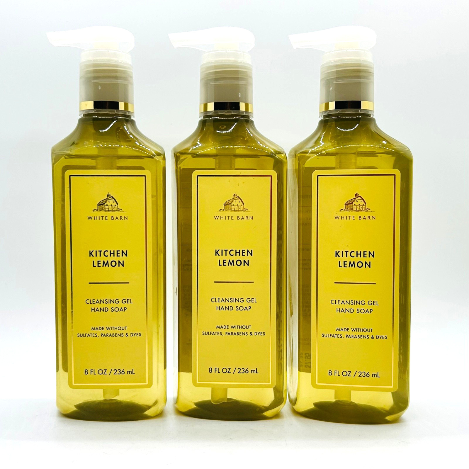 3-Pack Bath & Body Works KITCHEN LEMON Cleansing Gentle Gel Hand Soap 8 fl.oz