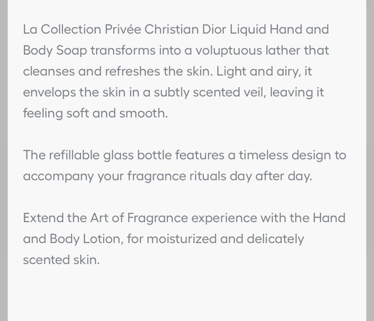 Dior~ Gris Dior ~The Liquid Hand / Body Soap~ Scented Soap ~ NIB ~ Authentic