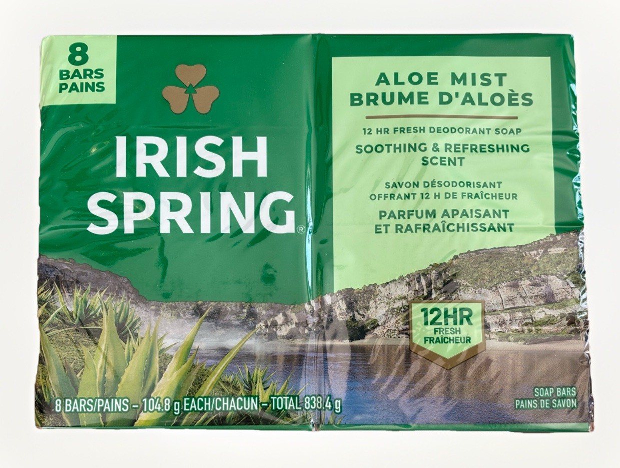 8 Pack Irish Spring Aloe Mist Bar Soap Deodorant Soap 12 Hour Fresh 3.7 oz Bars