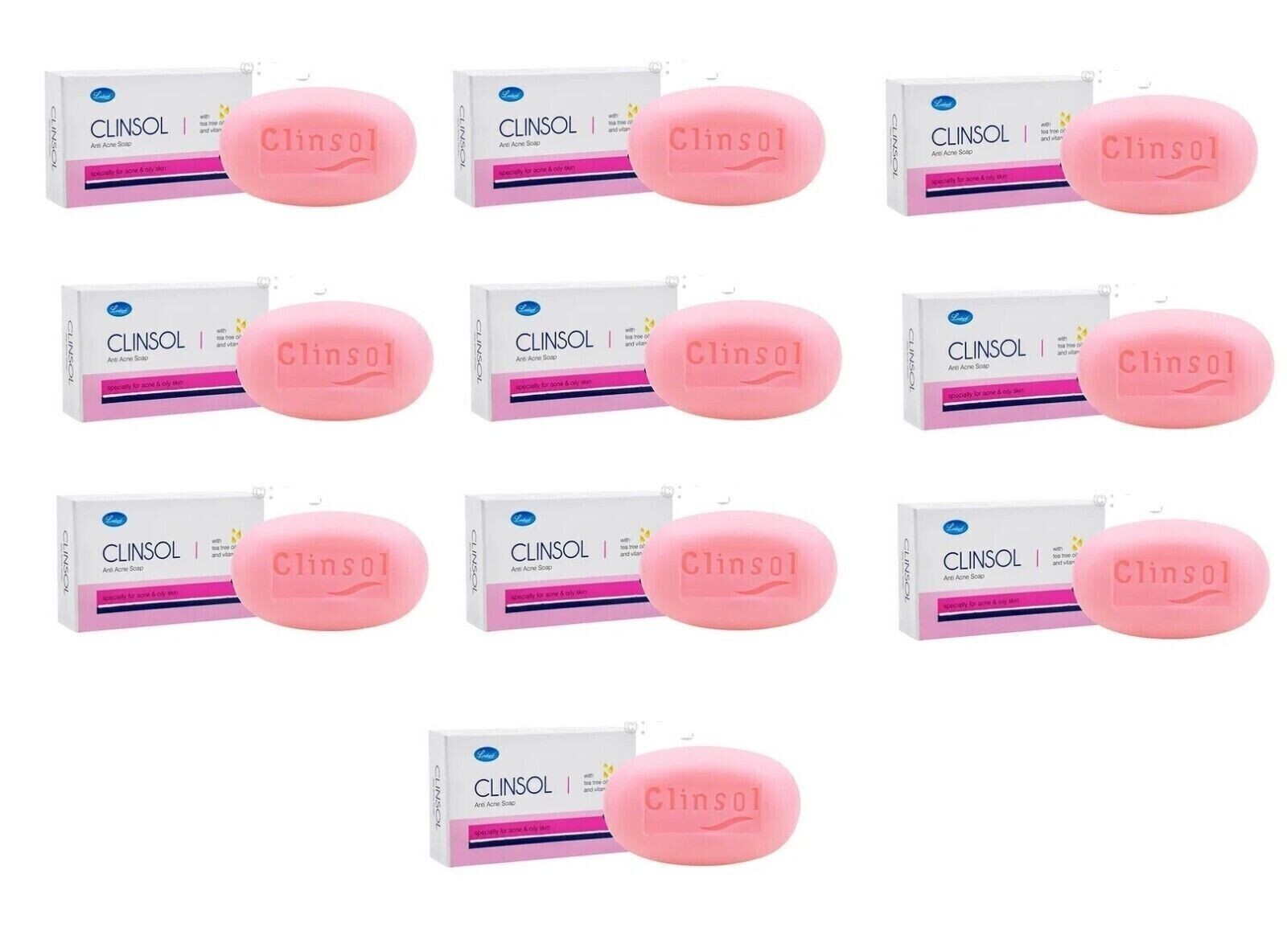 Clinsol Soap Pack of 10 (75g Each) Best For Acne & Oily Skin Enriched Tea Tree