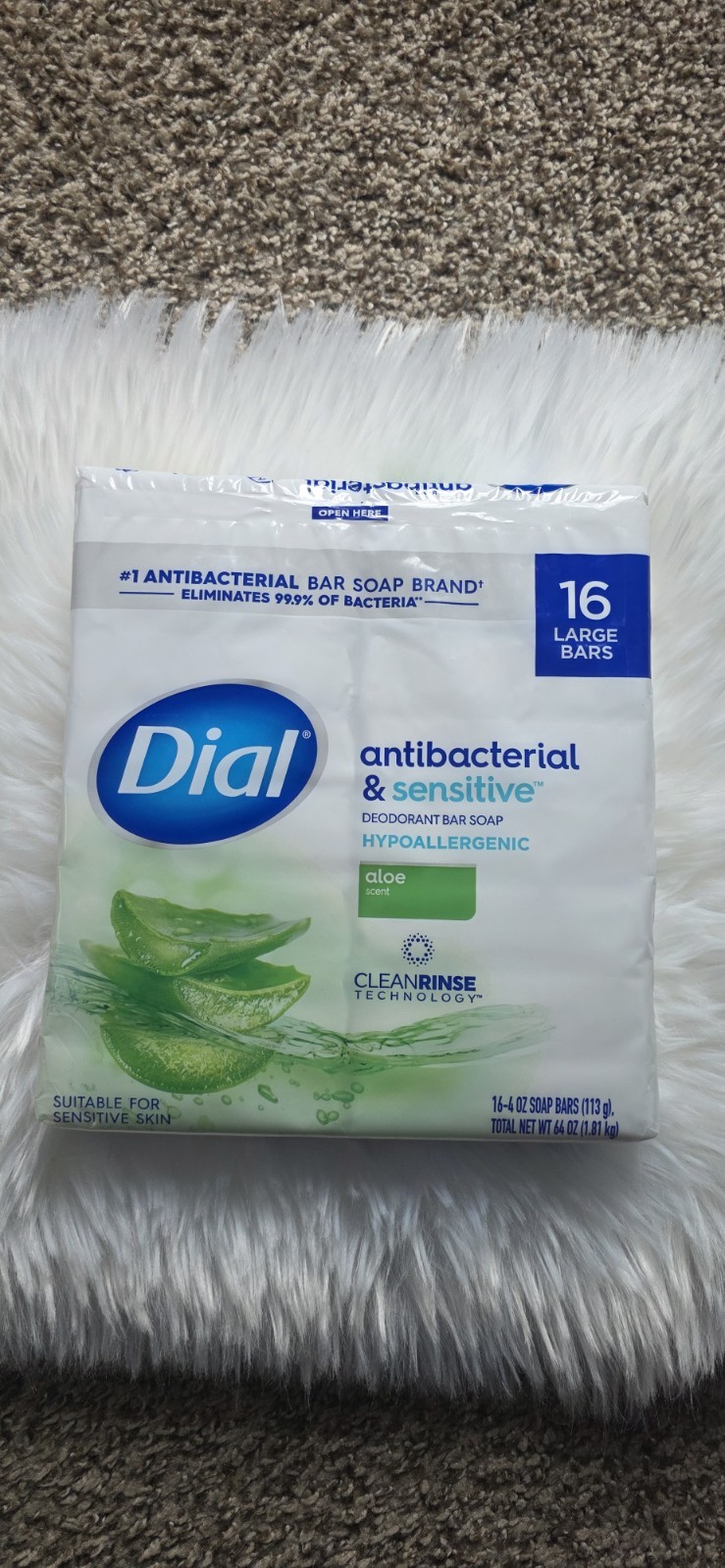 Dial Antibacterial & Sensitive Deodorant Bar Soap Aloe 16 Bars 64 oz