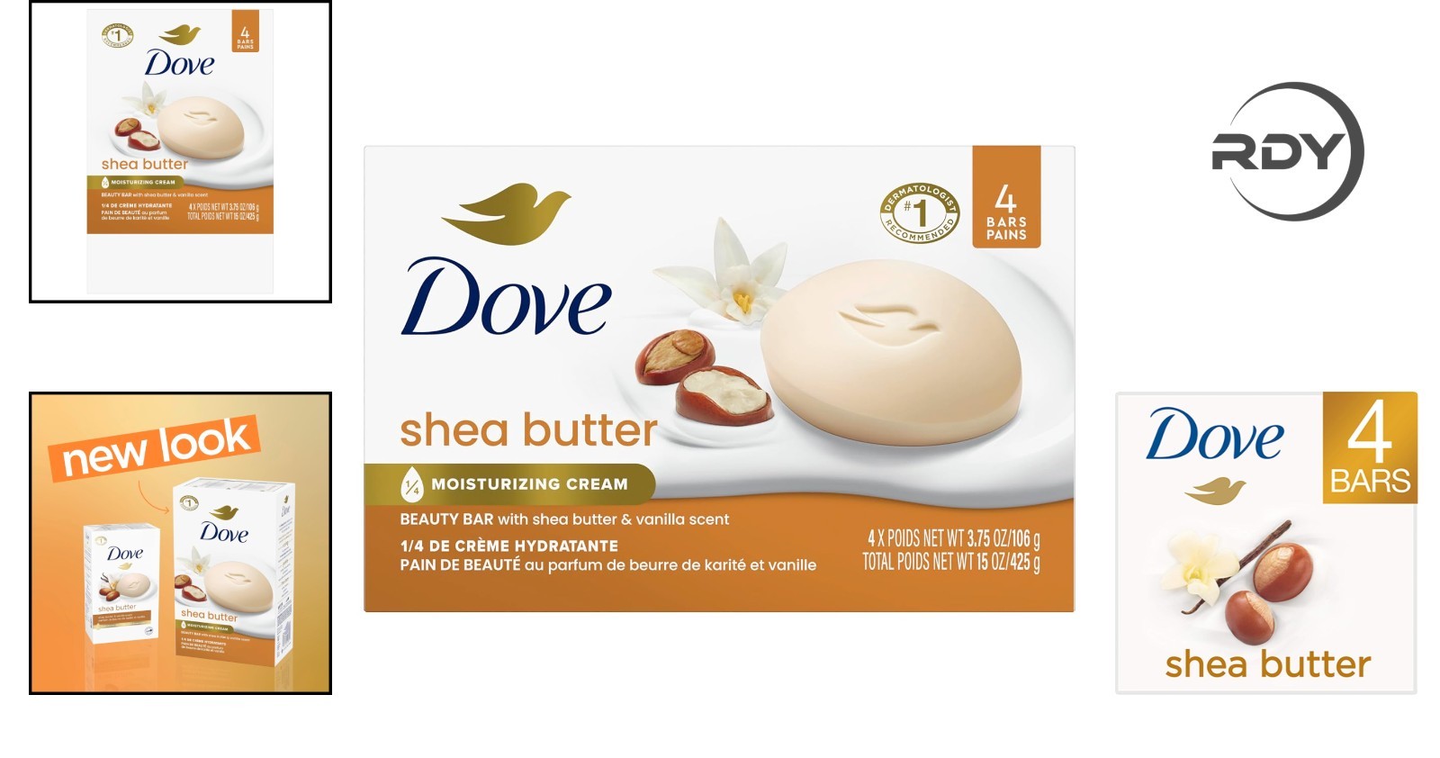 Moisturizing Shea Butter Beauty Bar Soap 4 Count for Radiant Skin 3.75 oz